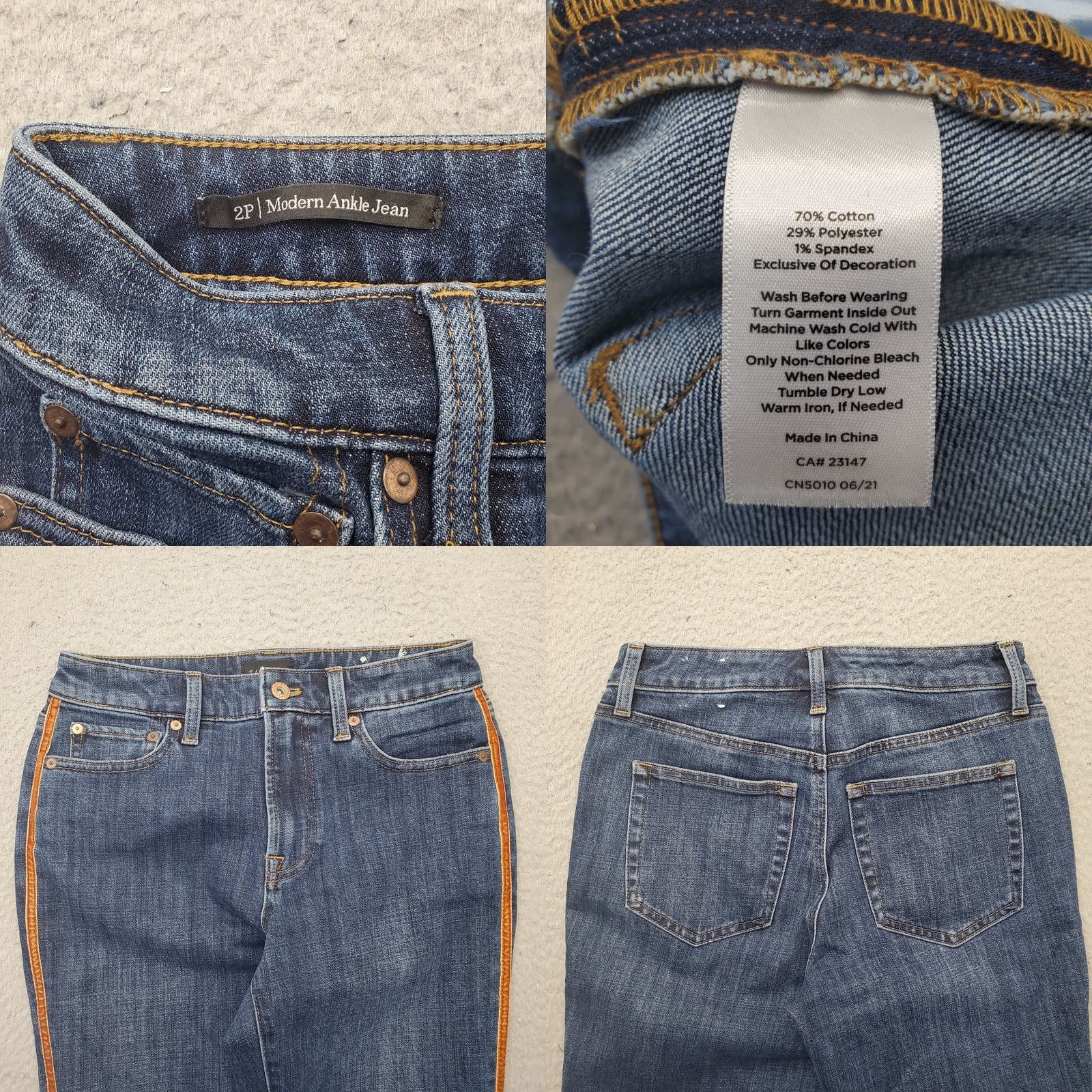 Talbots Talbots Womens Jeans 2P Medium Blue Denim Ankle Jeans 28W 23.5In Inseam 5-Pocket Regular Fit Vintage No Distance Streetwear Grunge Size 26" / US 2 / IT 38 - 8 Thumbnail
