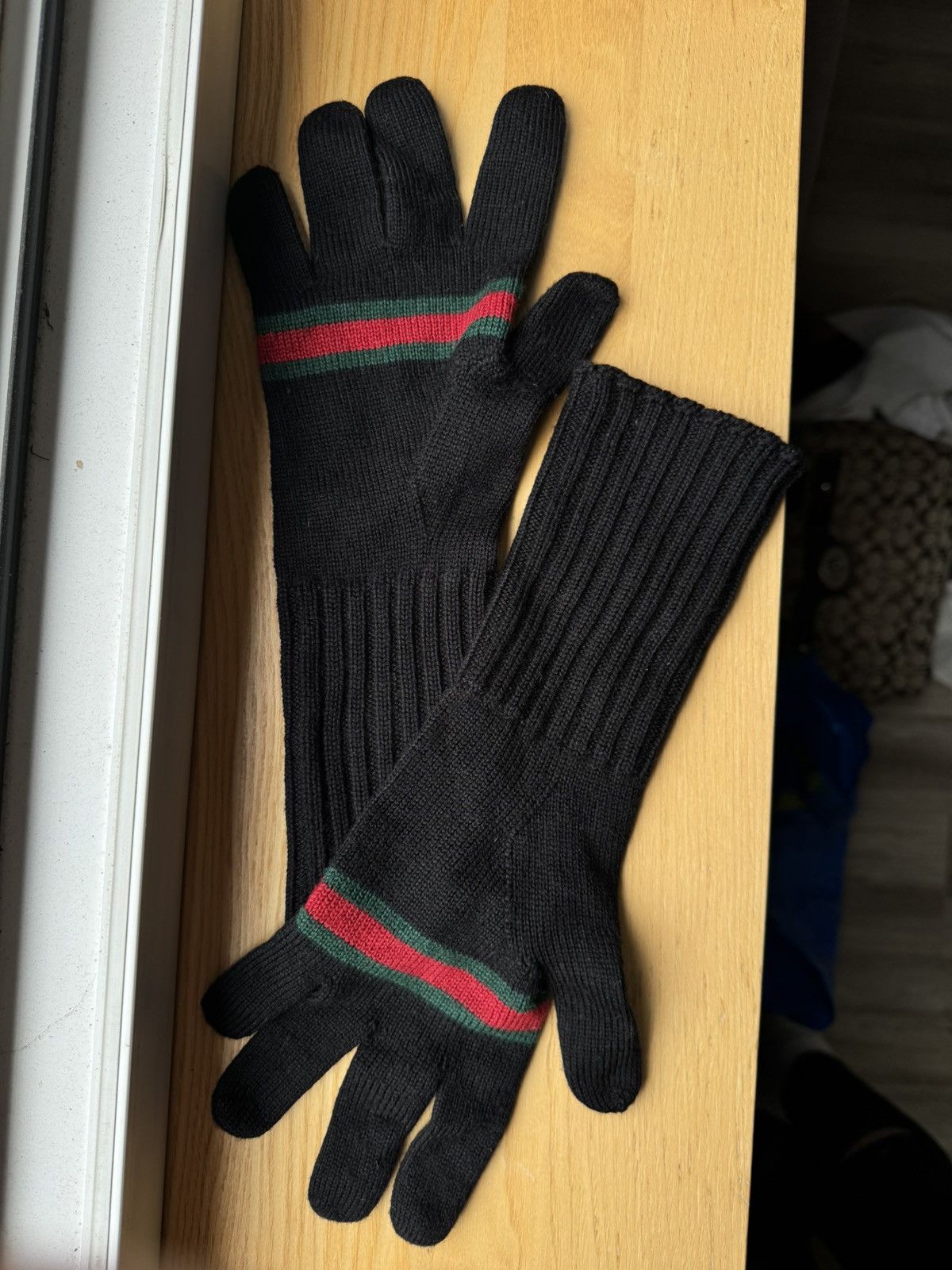 Designer × Gucci Gucci Wool Black Stripes Gloves Size ONE SIZE - 2 Thumbnail