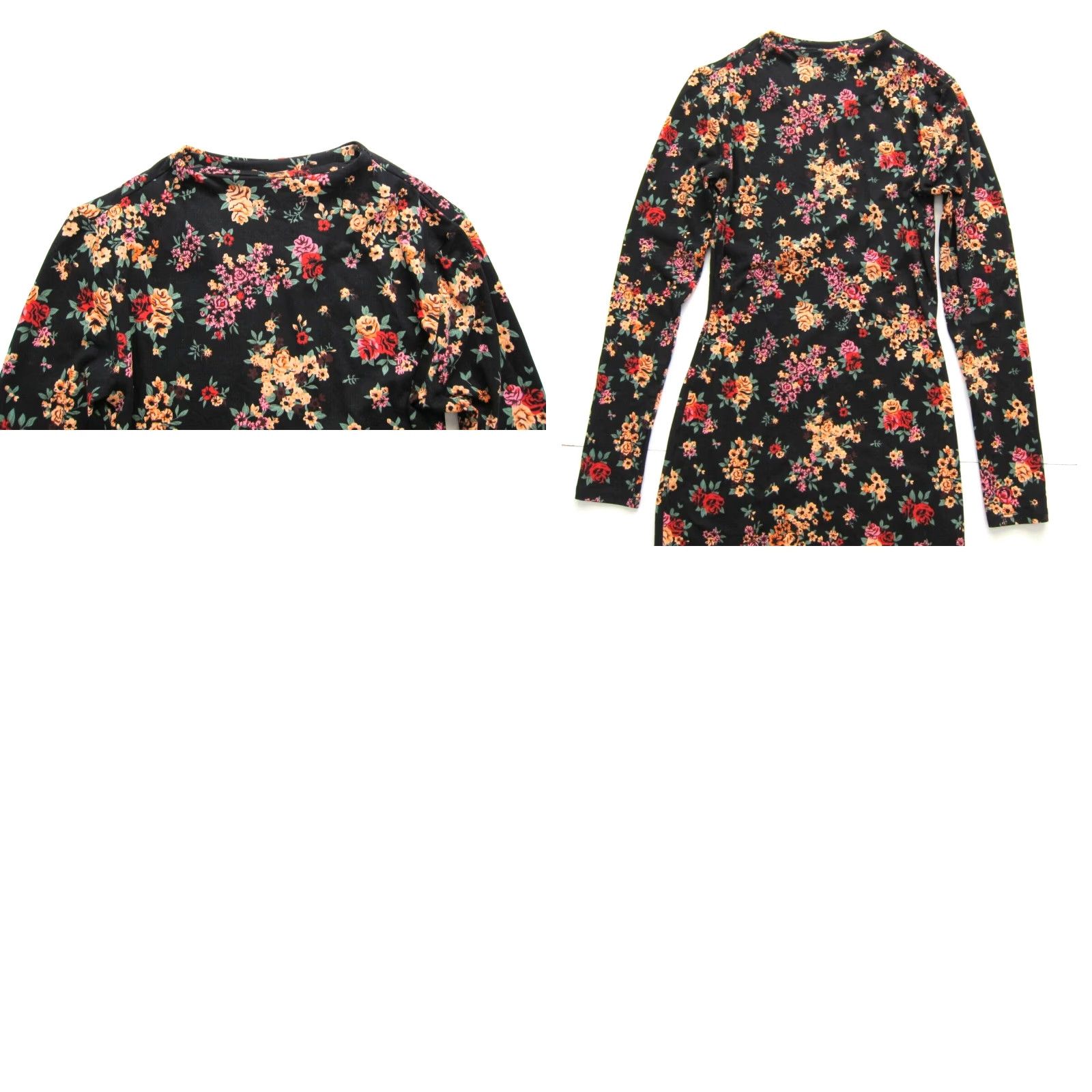 Vintage Haley & June Black Pink Floral Long Sleeve High Neck Stretch Pencil Dress Small Size S / US 4 / IT 40 - 8 Thumbnail