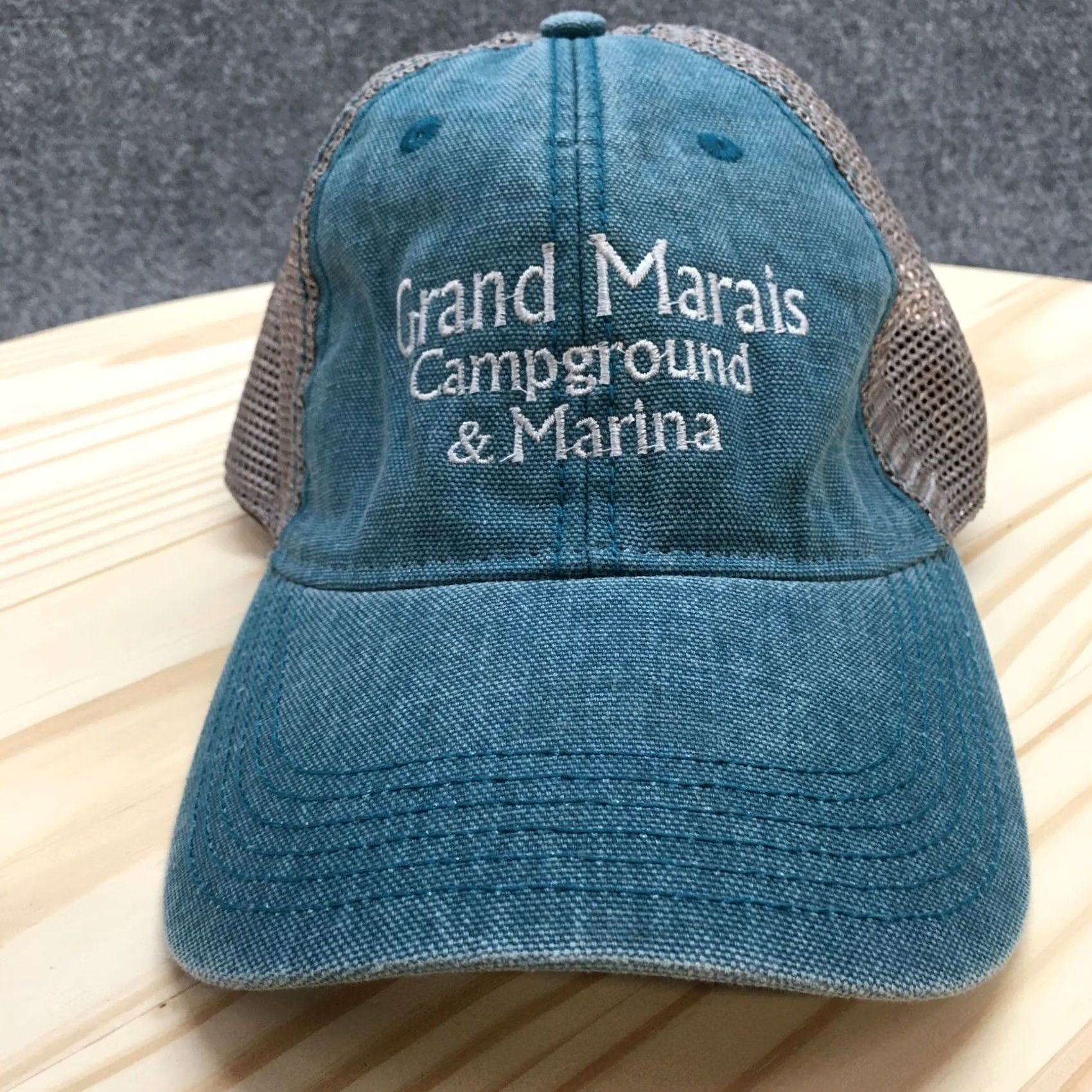 Our Legacy Legacy Trucker Hat Grand Marais Campground Mens Blue Gray OS Embroidered Logo Size ONE SIZE - 2 Thumbnail