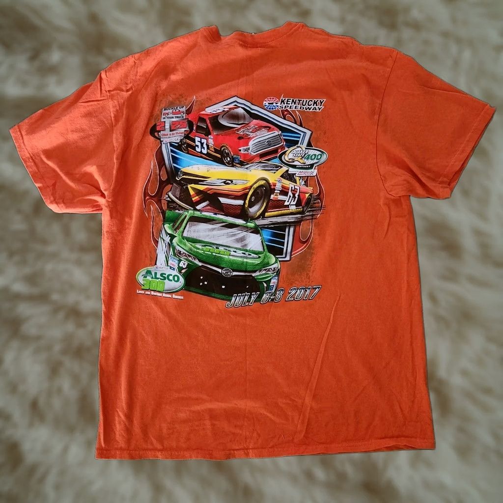 Delta Kentucky Speedway Nascar T-Shirt Tee Mens XL Orange Racing Double Sided Shirt