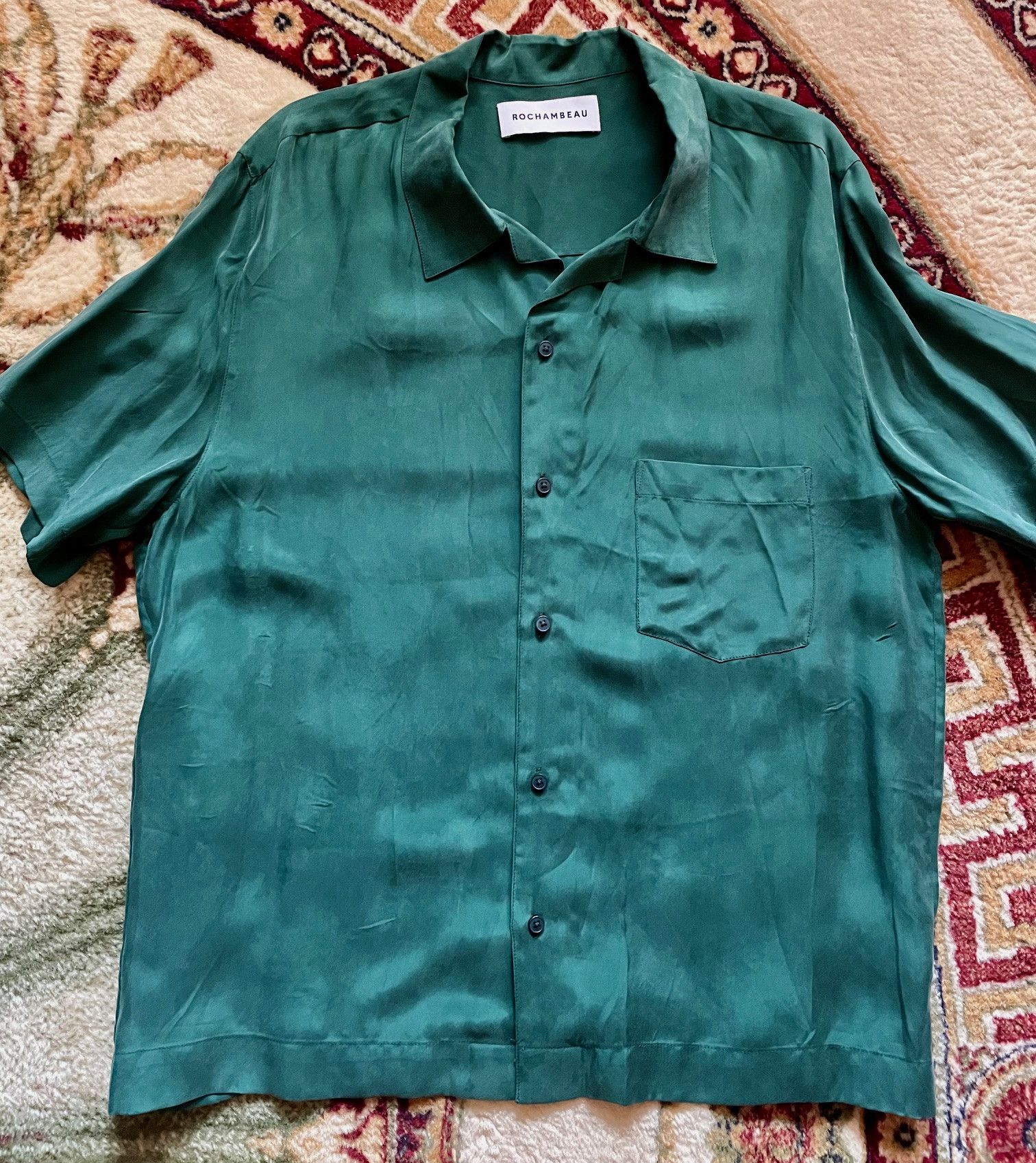 Rochambeau Cupro Silky Camper Collar Emerald Green Shirt Size US L / EU 52-54 / 3 - 1 Thumbnail