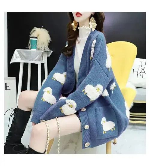 Japanese Brand Women Sweater Cardigans Knitcoat V Neck Sheep Size ONE SIZE - 3 Thumbnail