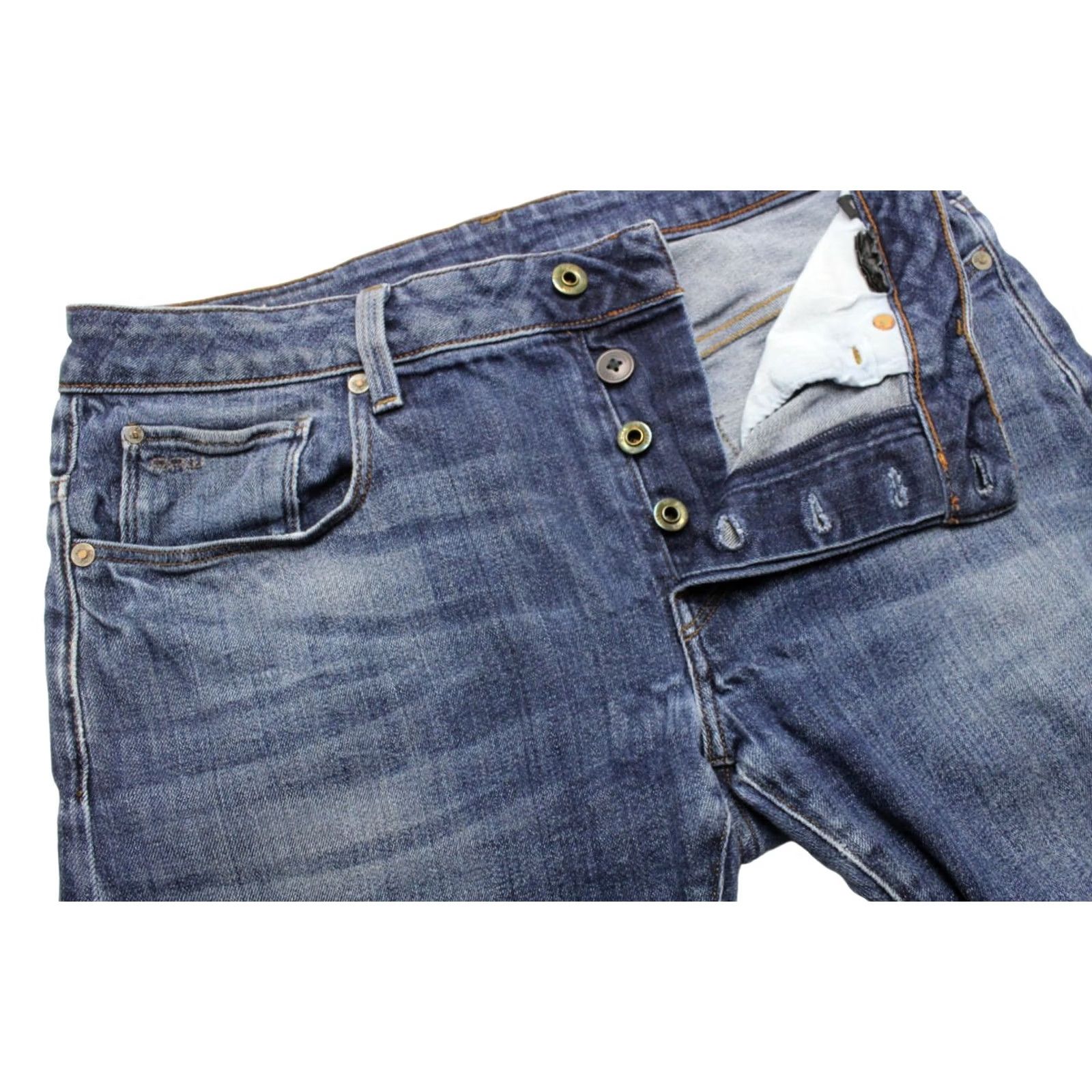 G-Star G-STAR 3301 Slim Jeans Men's W34/L31 Button Fly Faded Whiskers Blue Denim Size US 34 / EU 50 - 4 Thumbnail