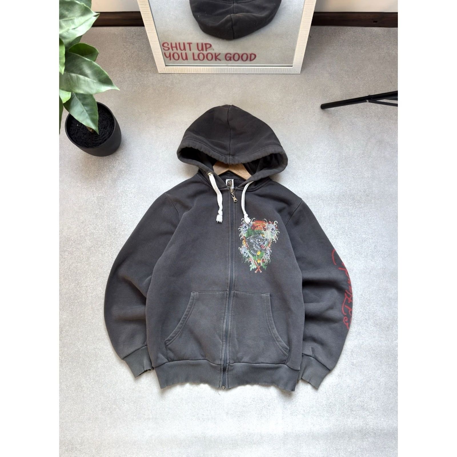 Ed Hardy VINTAGE Ed Hardy By Christian Audigier Skull Logo Y2K Gray Zip Hoodie Woman M size Size M / US 6-8 / IT 42-44 - 3 Thumbnail
