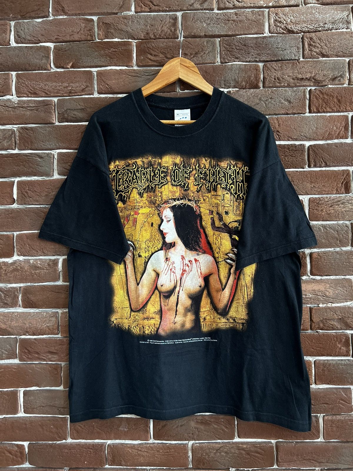 image of Band Tees x Grail Vintage 1998 Cradle Of Filth "praise The Whore" Band Tshirt in Washed Black (Size