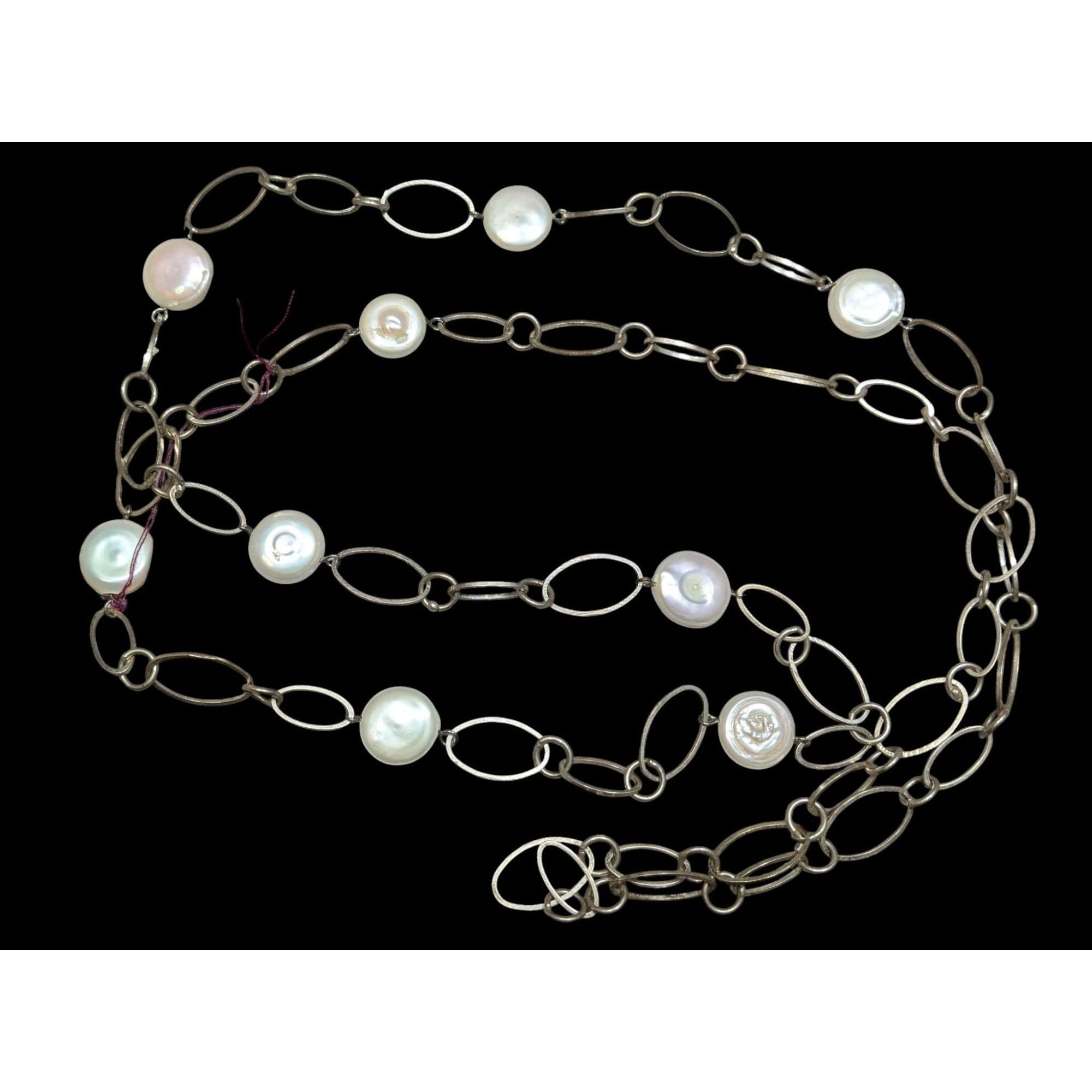 Other Vintage Handmade Pearl Station Necklace On Oval Link Chain Size ONE SIZE - 1 Thumbnail