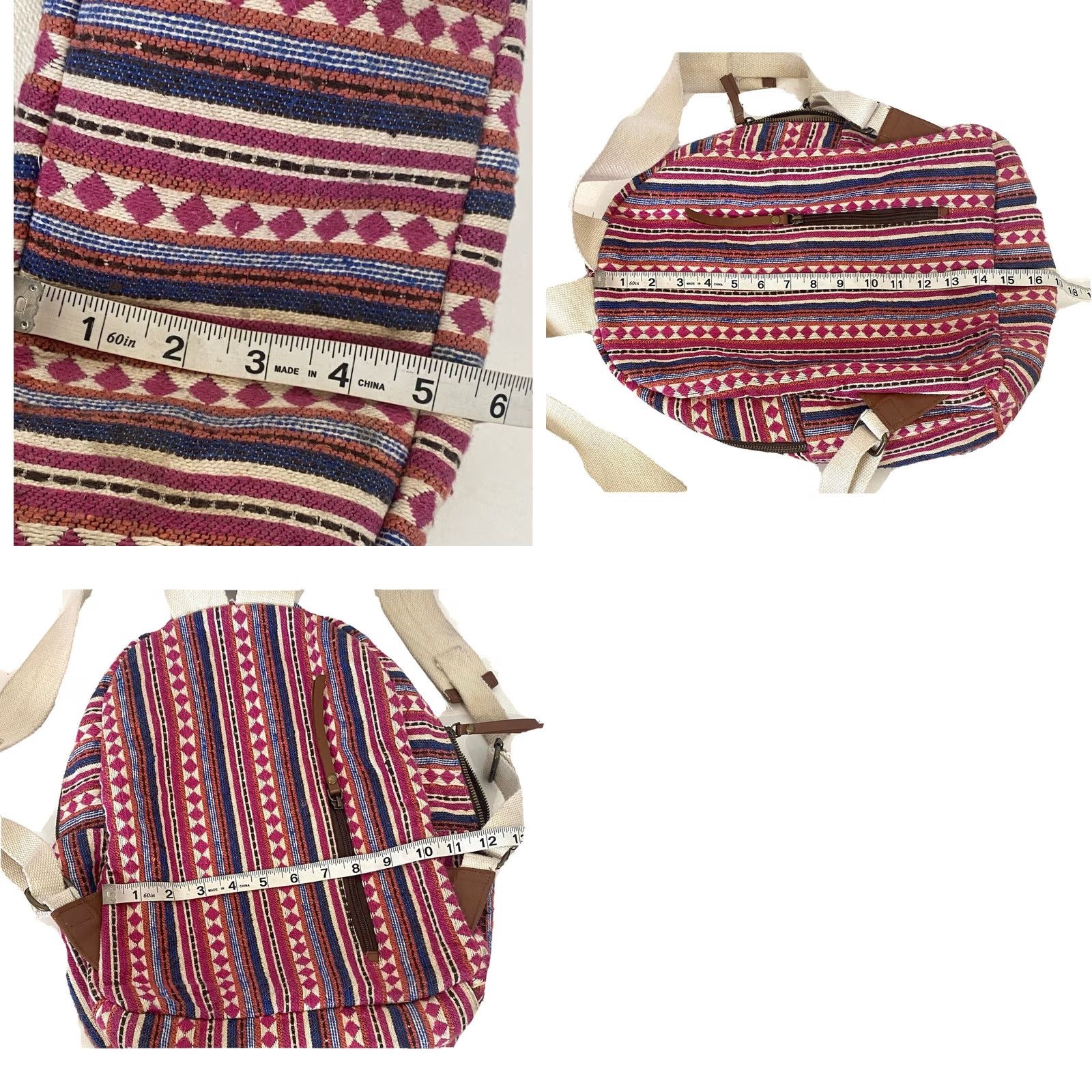 Pinko Artisan NY Backpack Women’s Boho Pink Multicolor Woven Leather Accents Bag Book Bag Size ONE SIZE - 9 Thumbnail