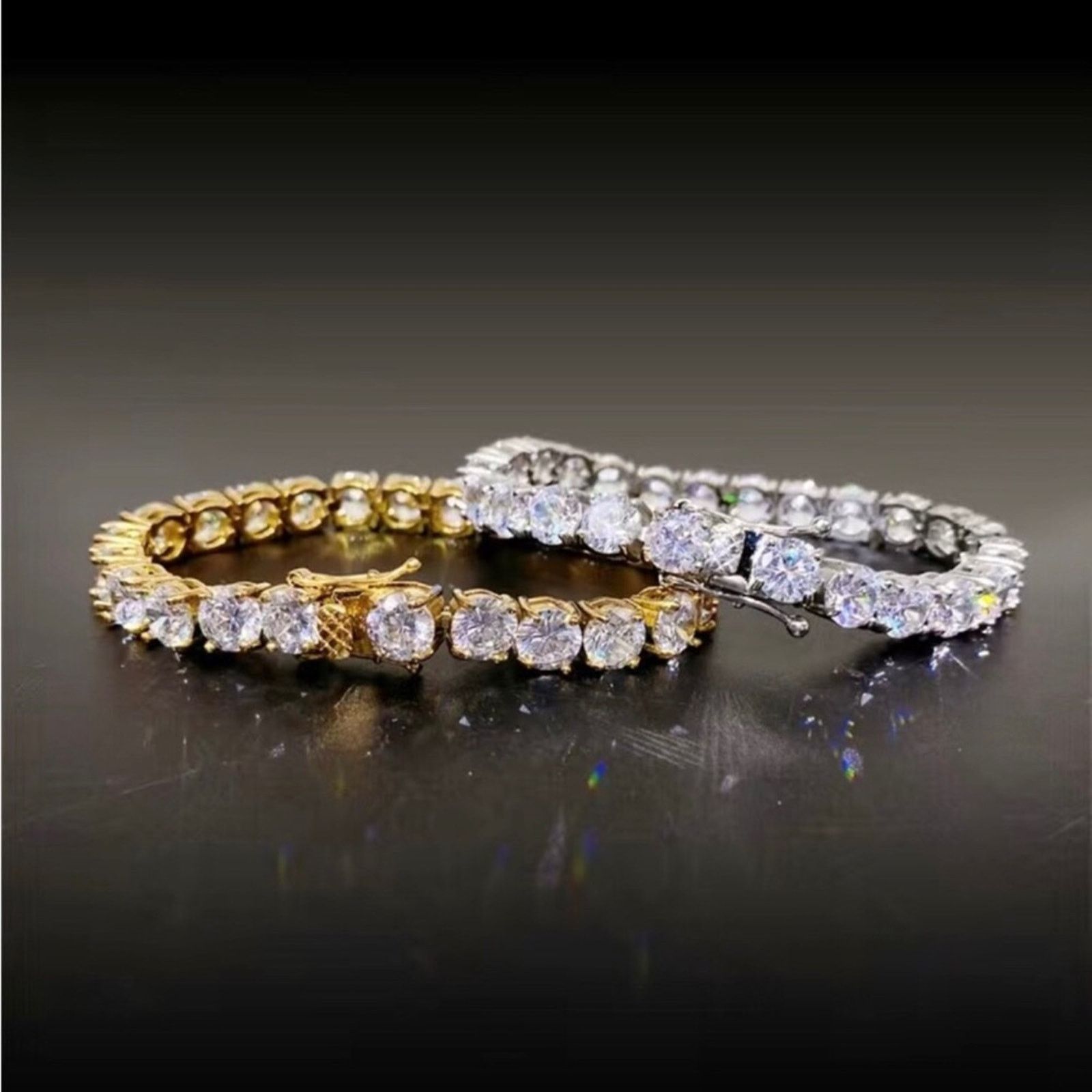 Jewelry Men’s 5mm round cubic zirconia 14k gold bracelet 9” Size ONE SIZE - 9 Thumbnail