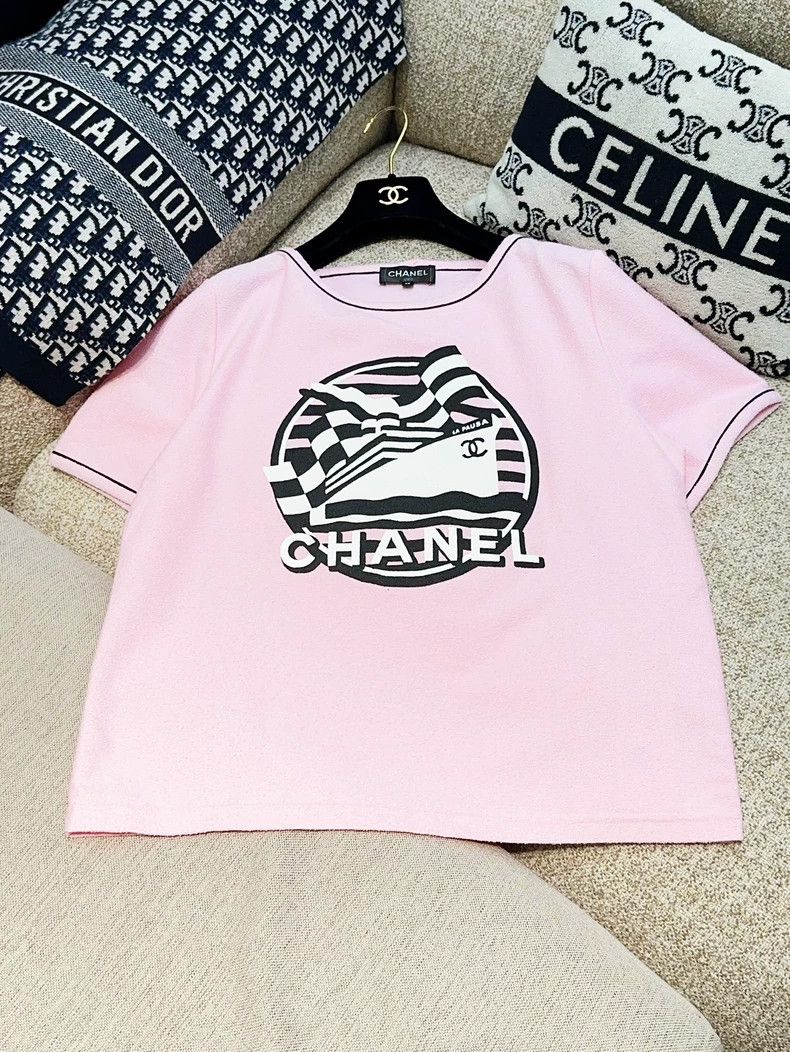 Chanel 19C Cruise Series Pink Striped Sailing Short-sleeve