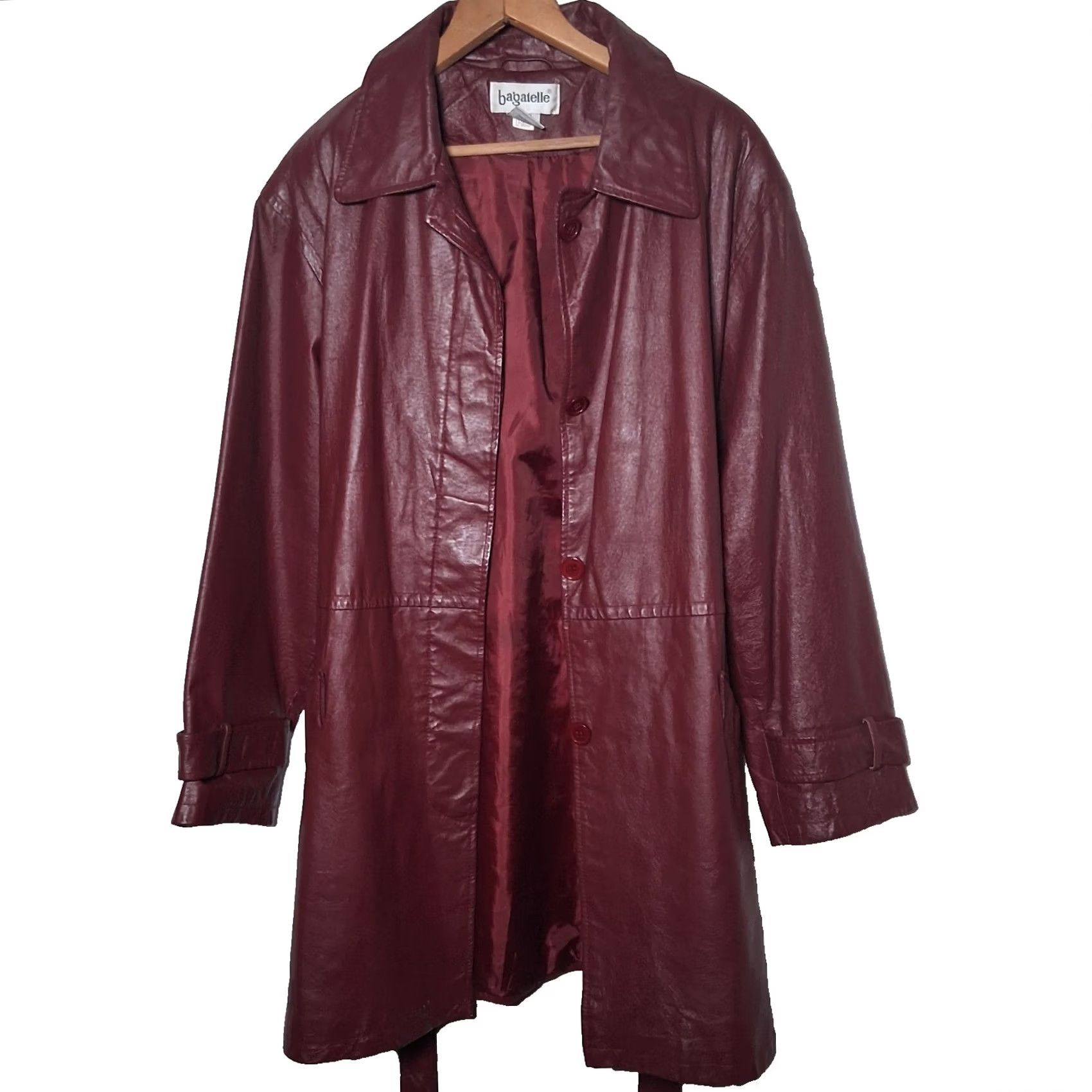 Vintage VINTAGE Bagatelle Jacket Leather Burgundy Button Up Belted Adult Womens Size 18 Size XXL / US 16-18 / IT 52-54 - 4 Thumbnail