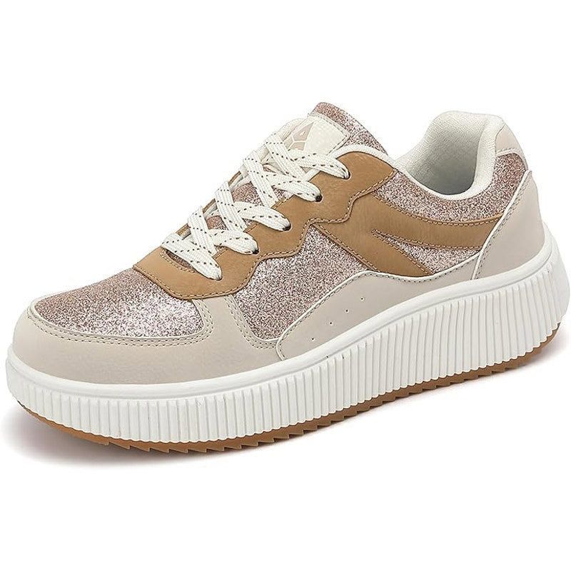 Other Womens 6.5 Pink Gold Glitter LaceUp Platform Casual Sneakers Size US 6.5 / IT 36.5 - 1 Thumbnail