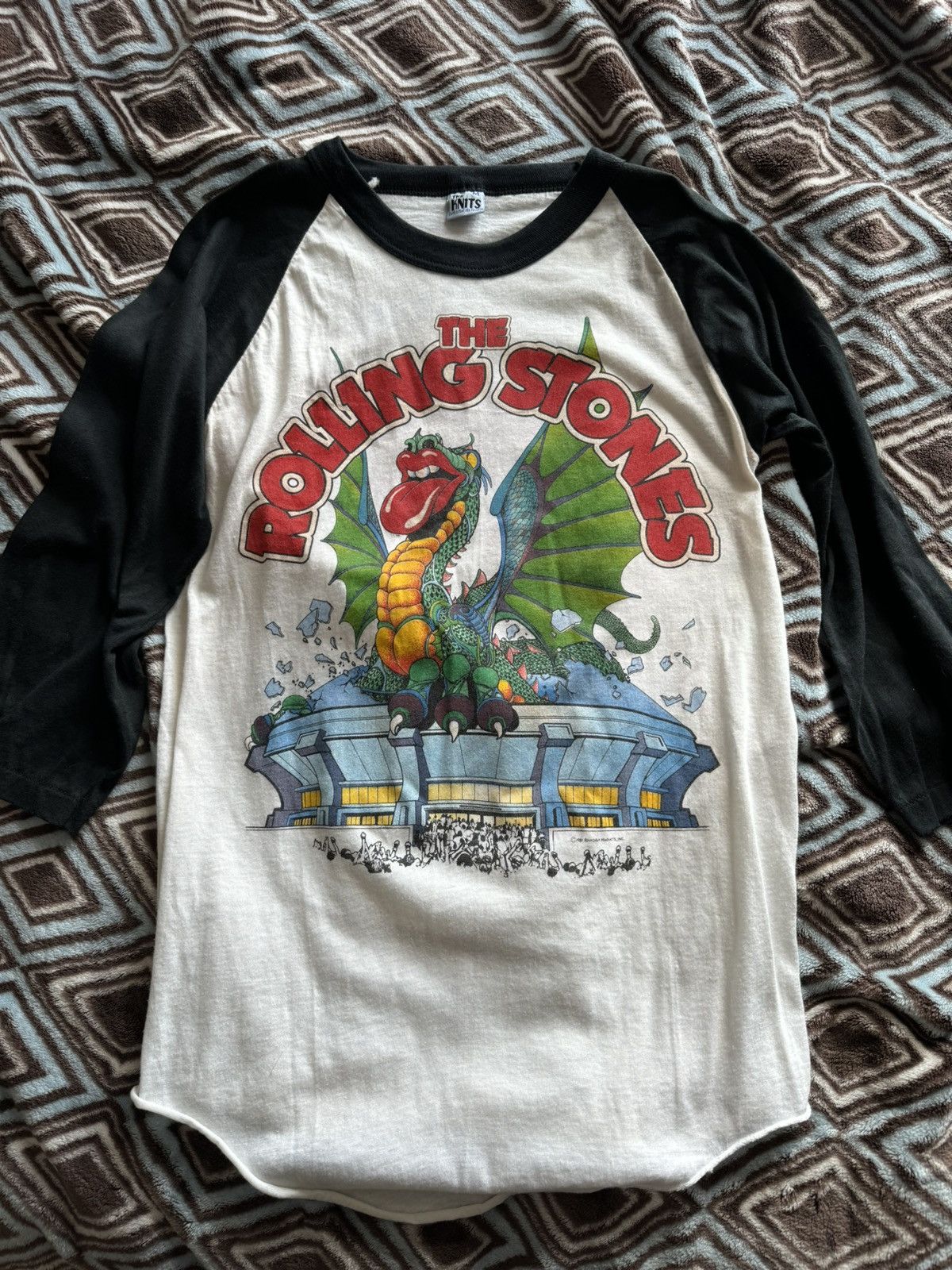 image of The Rolling Stones 1981 Sold Out Tour Raglan Tee in White, Men's (Size Medium)