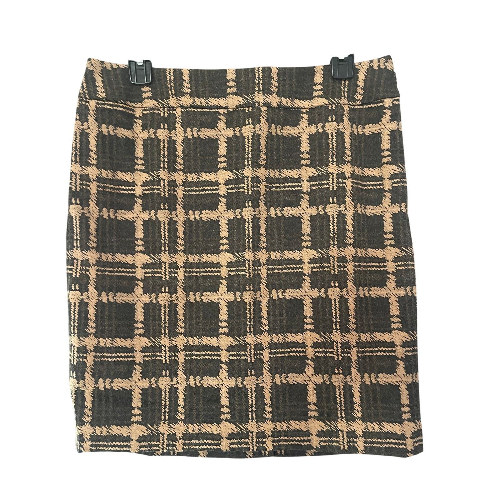 Ann Taylor Ann Taylor NWT Plaid Jacquard Pencil Skirt Brown Tan Size 8 Size 30" / US 8 / IT 44 - 1 Thumbnail