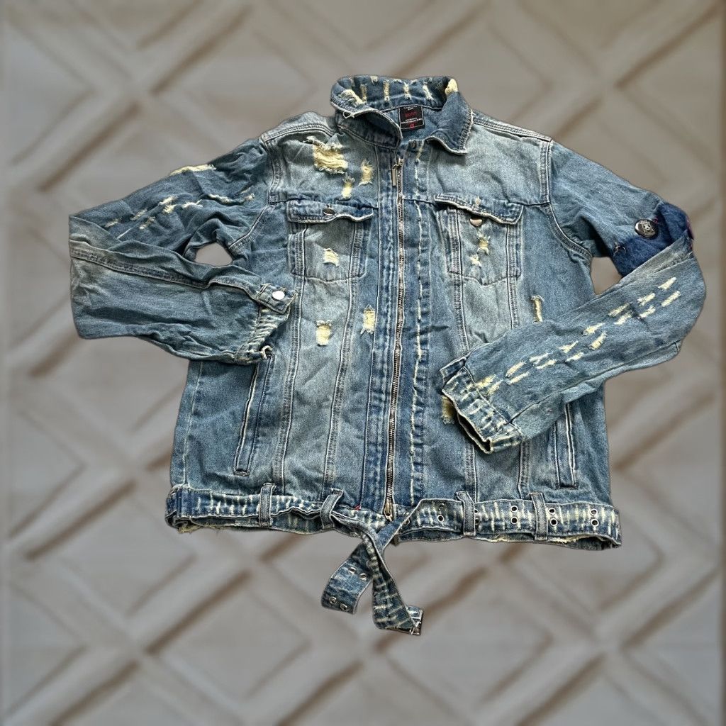 Denime Zoho Women’s Denim Jacket Medium Blue Full Zip Casual Punk Distressed Pockets Fall Winter Size M / US 6-8 / IT 42-44 - 1 Thumbnail