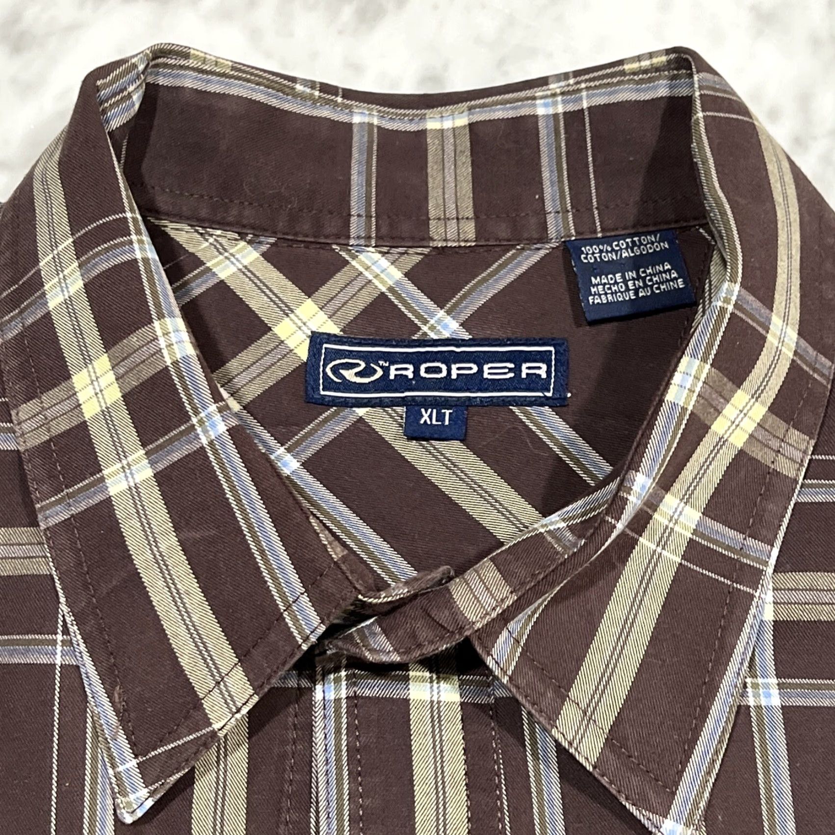 Roper Roper Men’s XLT Western Shirt Snaps Long Sleeve Pockets 100% Cotton Cowboy Brown Size US XL / EU 56 / 4 - 7 Thumbnail