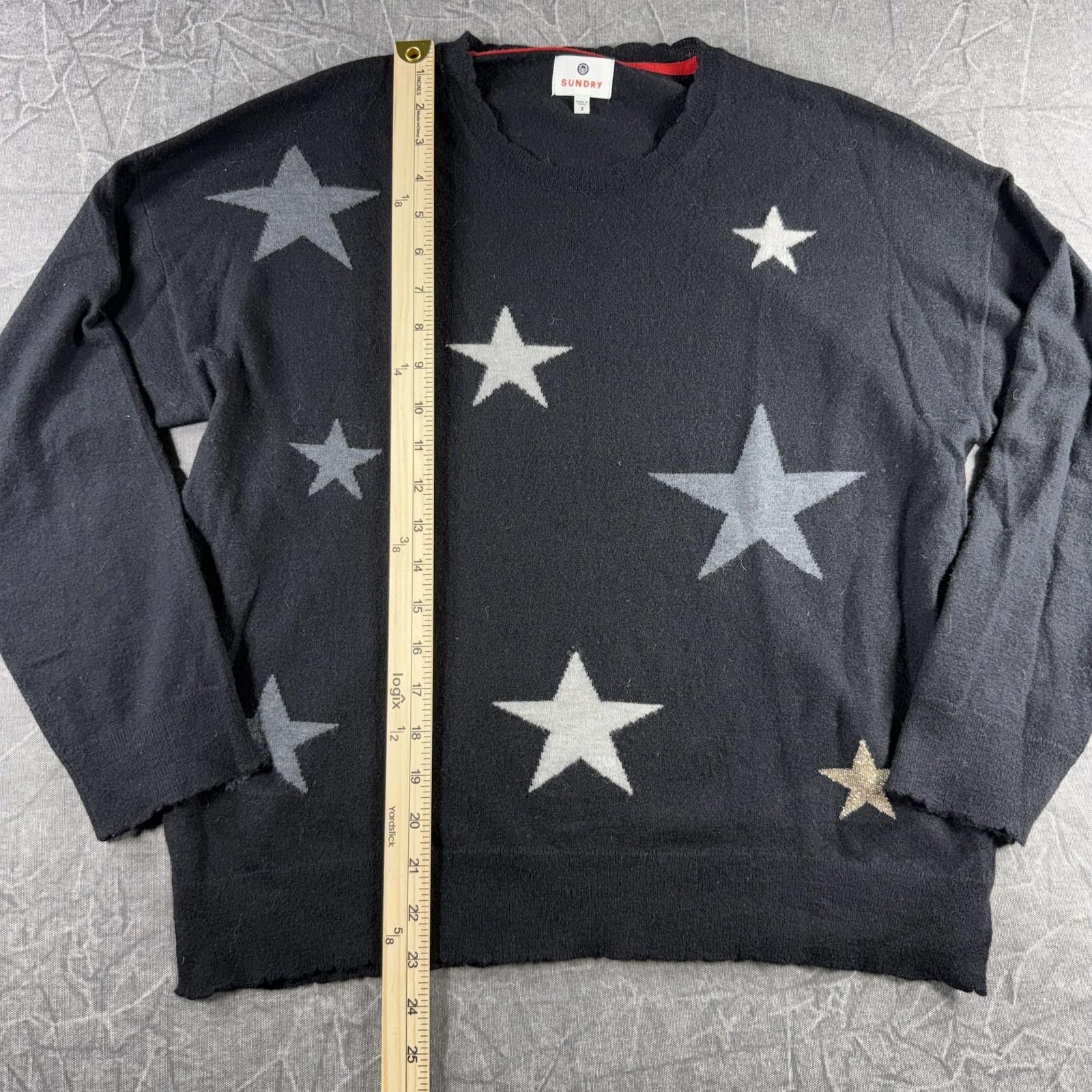 Sunday Works Sundry Sweater Women's 2 Black 69% Wool Stars Size XS / US 0-2 / IT 36-38 - 4 Thumbnail