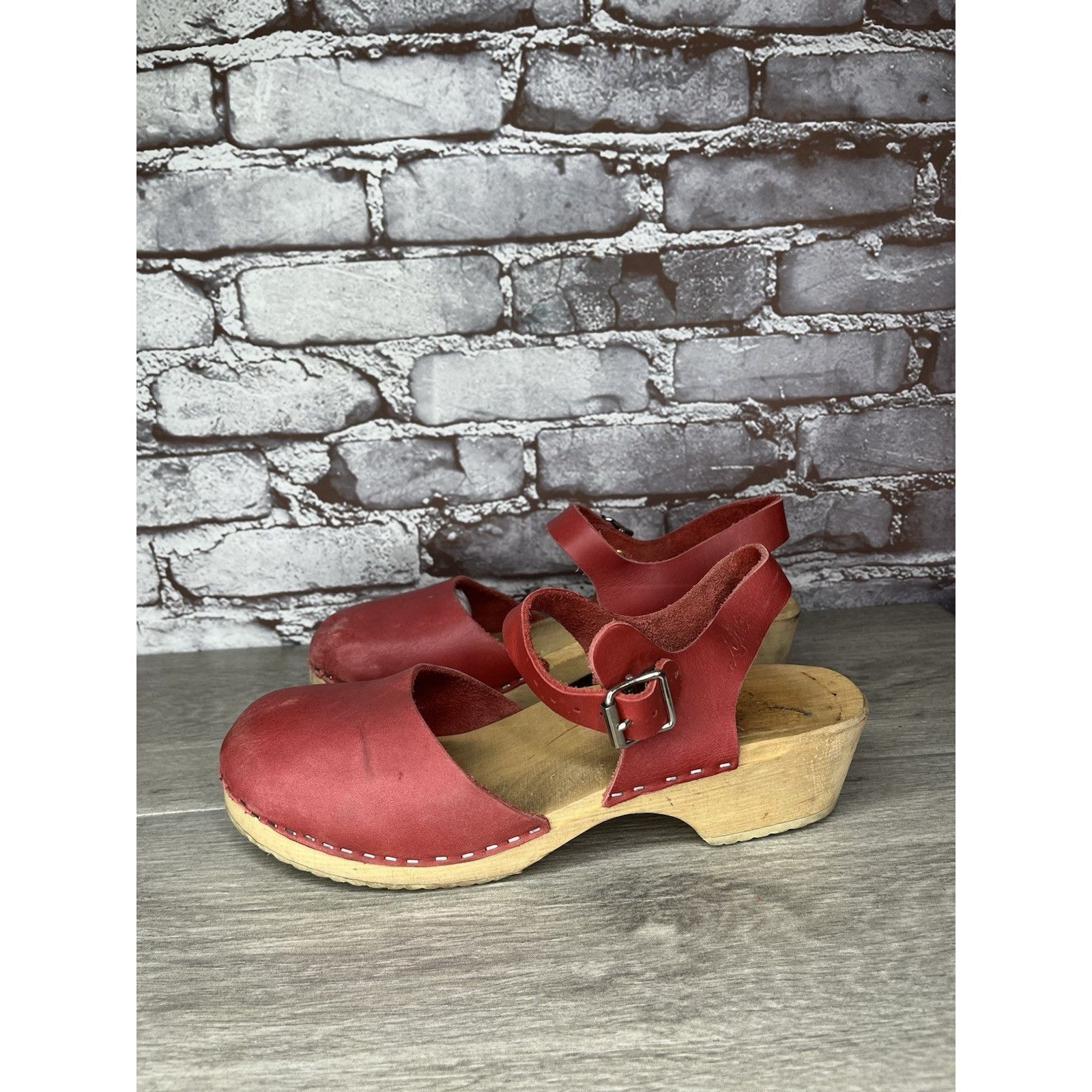 Warren Lotas Lotta's Stockholm T-bar Highwood Red Leather Clogs Nubuck Wo Size US 10.5 / IT 40.5 - 12 Thumbnail