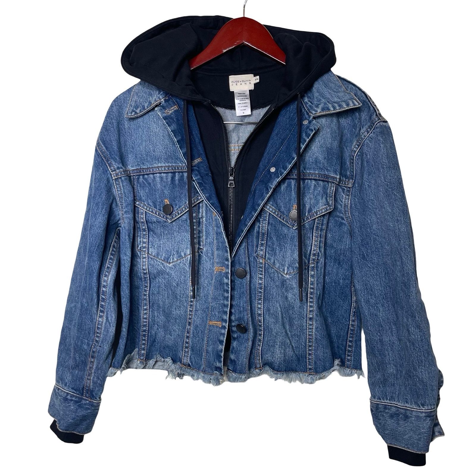 Alice + Olivia Alice + Olivia Jean Denim Hoodie Jacket sz M Size M / US 6-8 / IT 42-44 - 2 Thumbnail