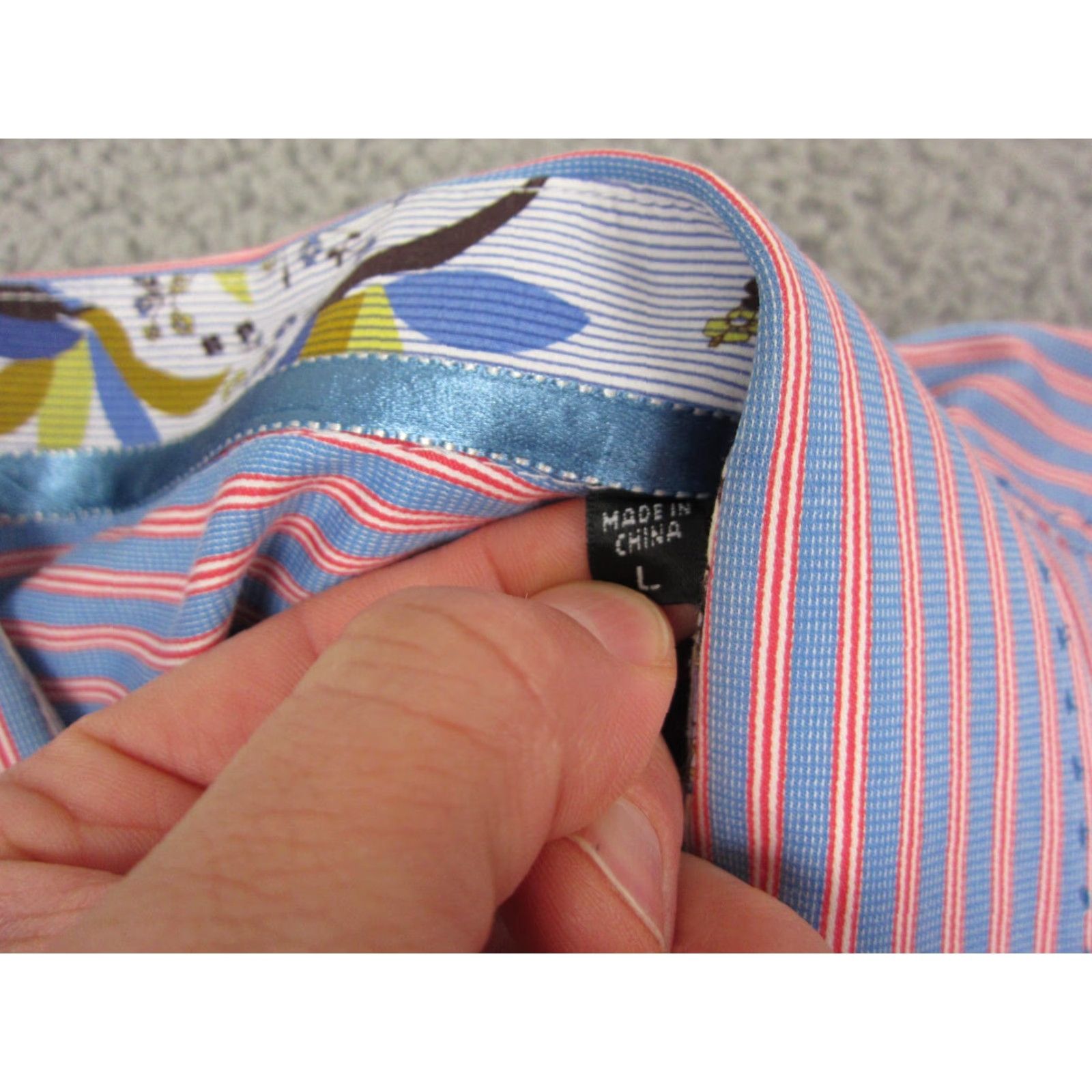 BUGATCHI Bugatchi Shirt Adult Large Button-Up Colorful Blue Red Pink Flip Cuff Mens Size US L / EU 52-54 / 3 - 5 Thumbnail