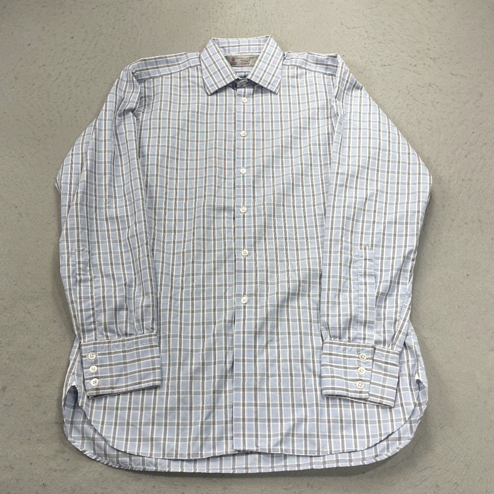 Turnbull & Asser Turnbull & Asser Shirt Mens 16 41 Blue Plaid 100% Cotton Barrel Prep Dress Shirt Mens Size US L / EU 52-54 / 3 - 2 Thumbnail