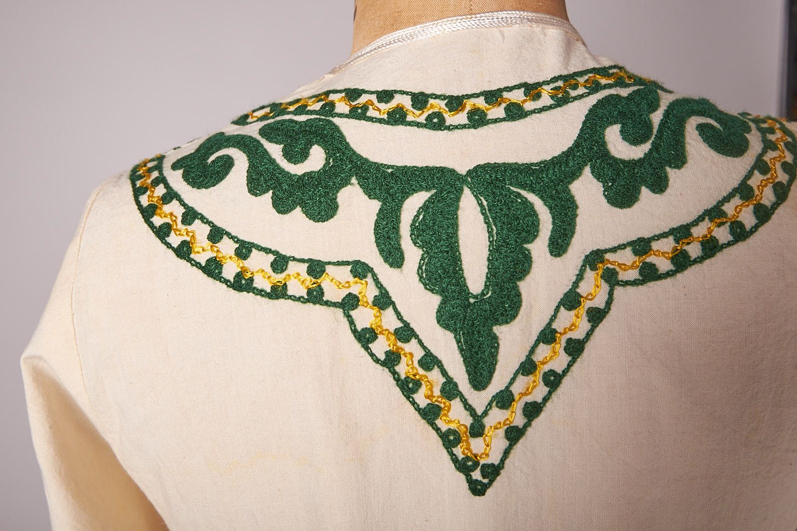 Vintage 1970s Cream Cord Embroidered Maxi Caftan Dress Size ONE SIZE - 6 Thumbnail