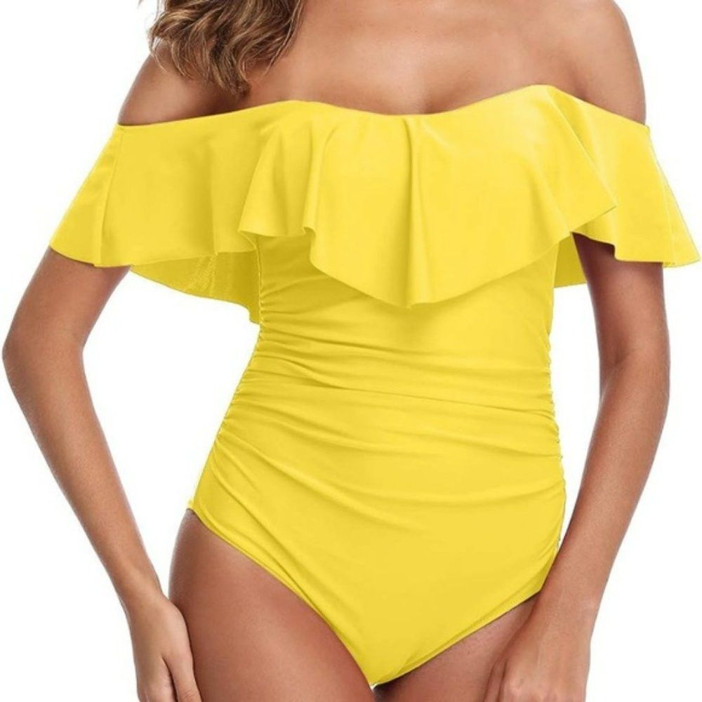 Other NWT New La Blanca Off the Shoulder One-Piece Yellow Swimsui Size S / US 4 / IT 40 - 1 Thumbnail