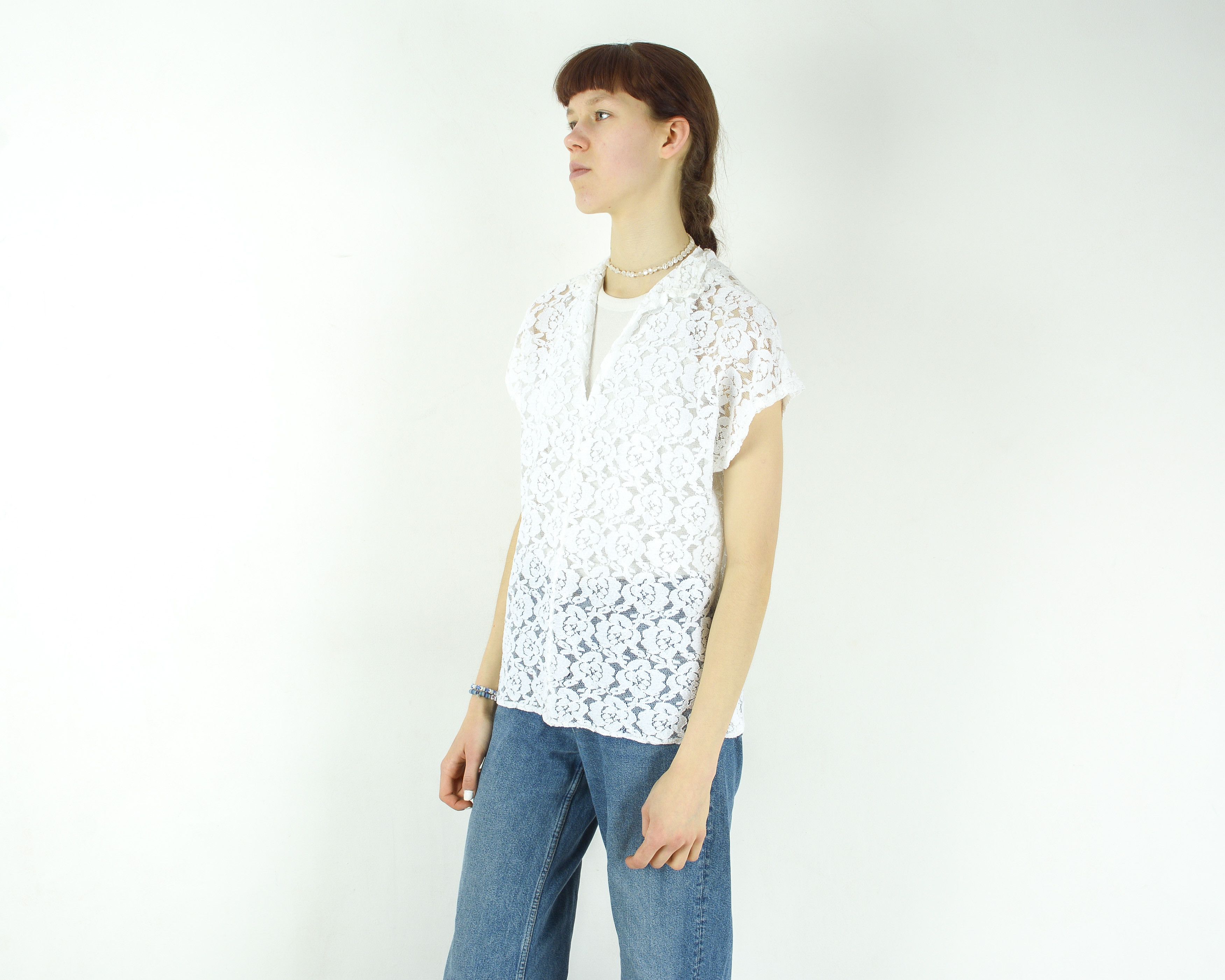 Other × Vintage See Through Short Sleeve Crochet Blouse Floral Pullover Top Size S / US 4 / IT 40 - 2 Thumbnail