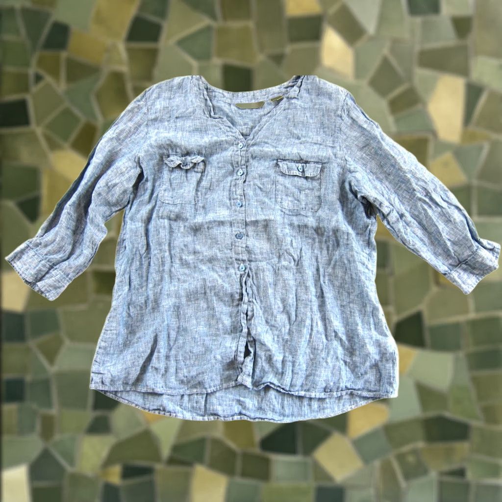 Orvis Orvis Blouse 3/4 Sleeve V-Neck Button Down Pocket Linen Blue Woman XL Size XL / US 12-14 / IT 48-50 - 1 Thumbnail