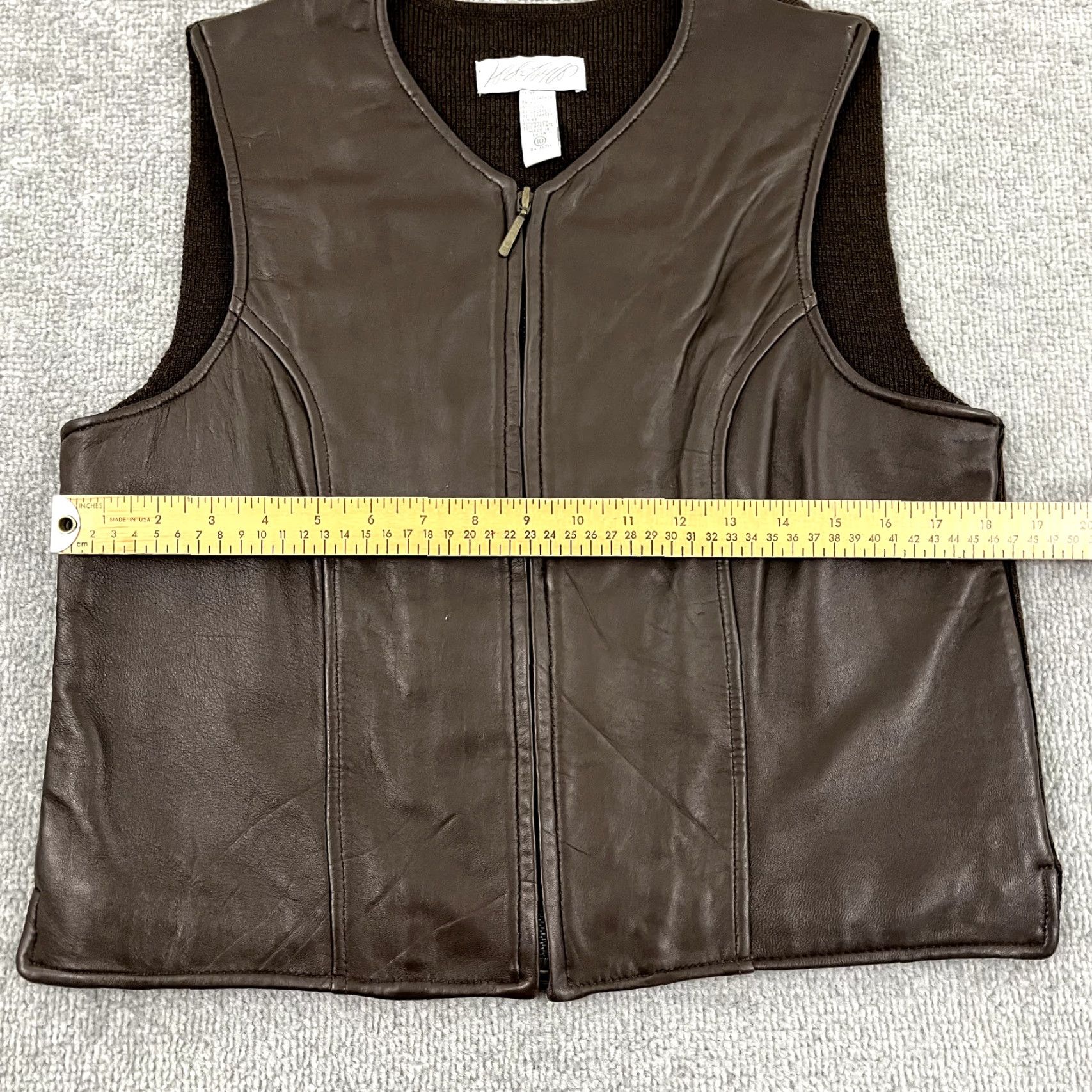 Lord & Taylor LORD & TAYLOR Vest Womens Size 10 S/M Cropped Brown Leather Wool Blend Full Zip Shirt Womens Vest Brown Leather Wool Blend Full Zip Size L / US 10 / IT 46 - 4 Thumbnail