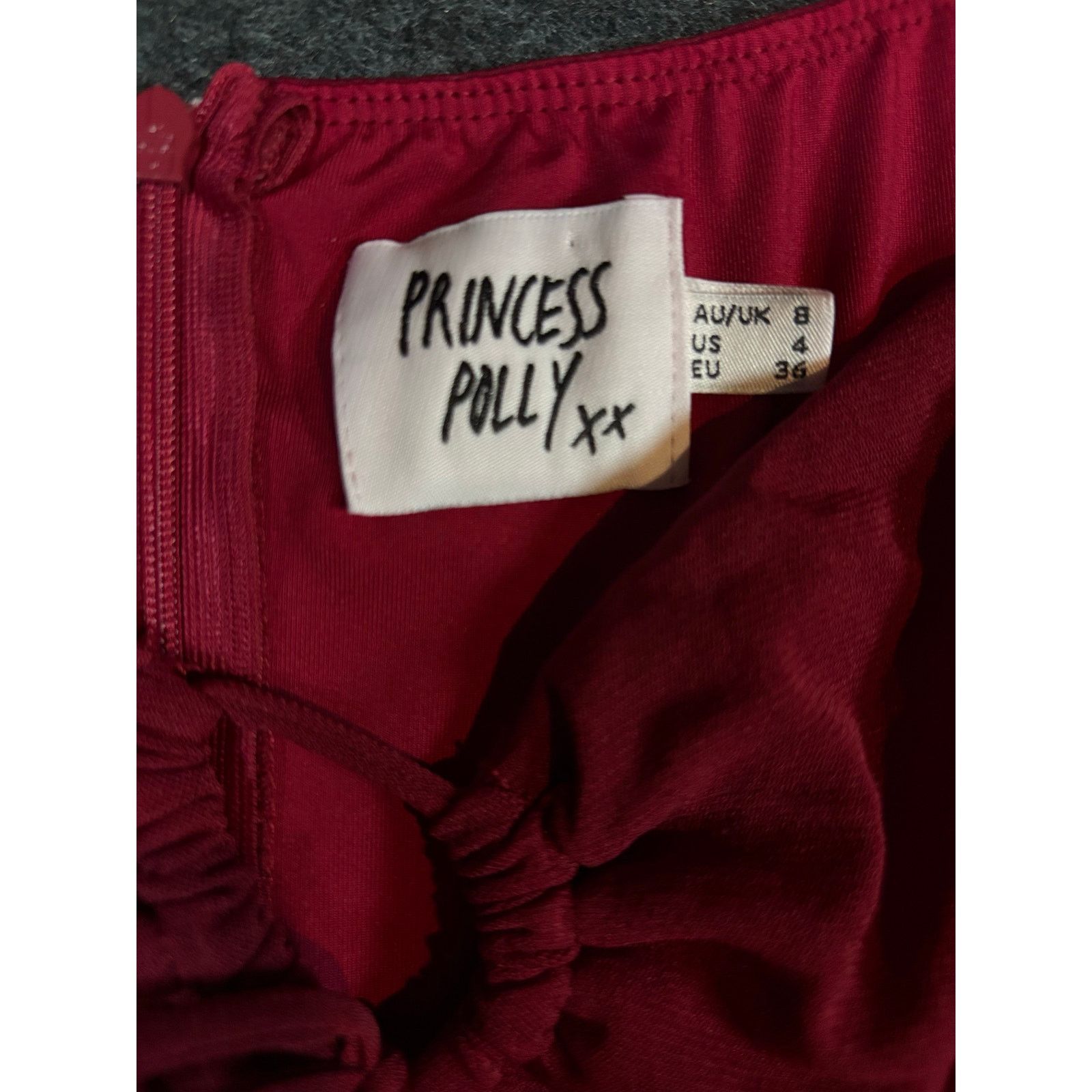 PRINCESS POLLY Princess Polly Maroon Mini Dress Ruched Tie Size 4 #0481 Size S / US 4 / IT 40 - 5 Thumbnail