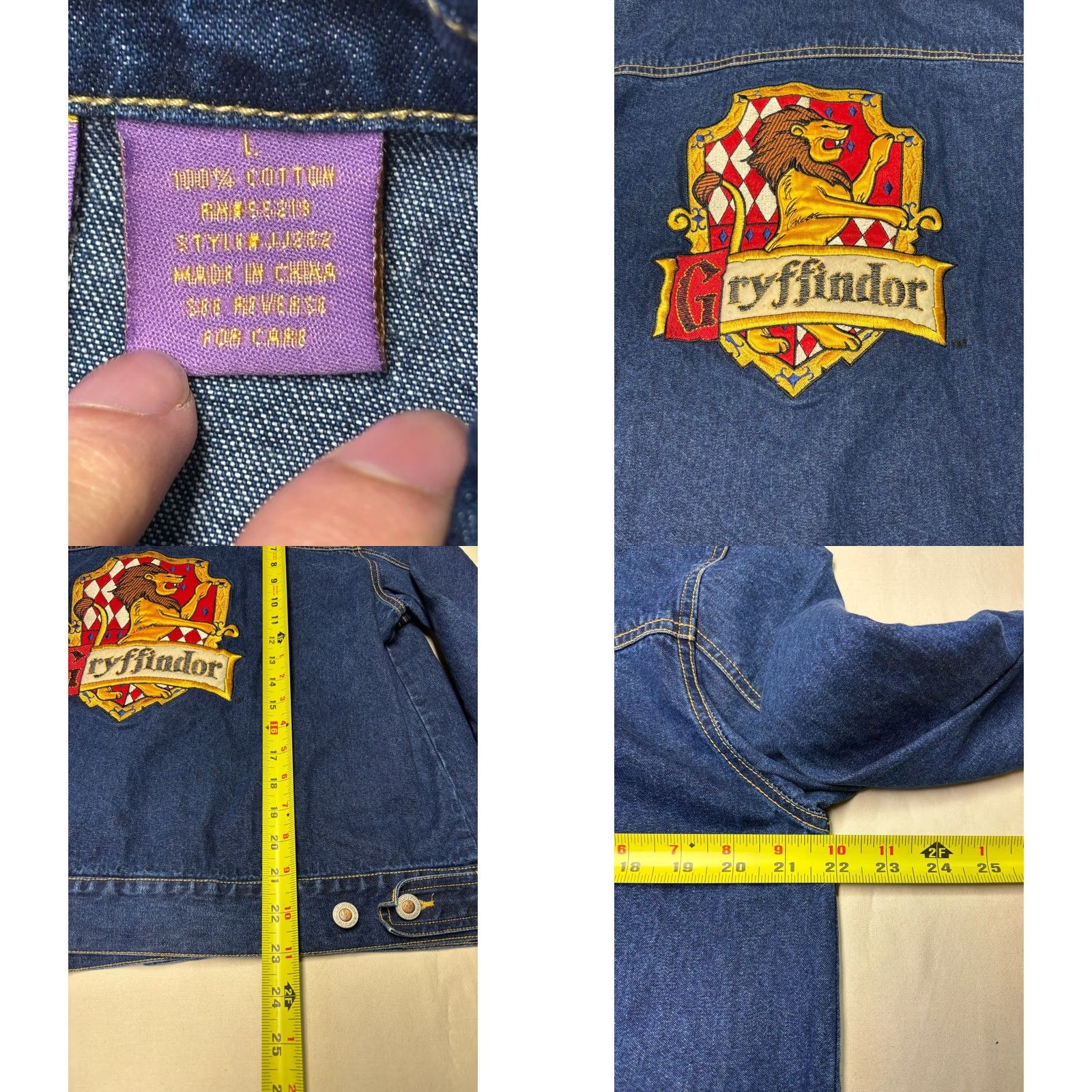 Vintage Harry Potter Gryffindor Denim Jacket Blue Cotton Large Cotton Button Embroidered Logo 90s Wizarding World Womens Jacket Size L / US 10 / IT 46 - 8 Thumbnail