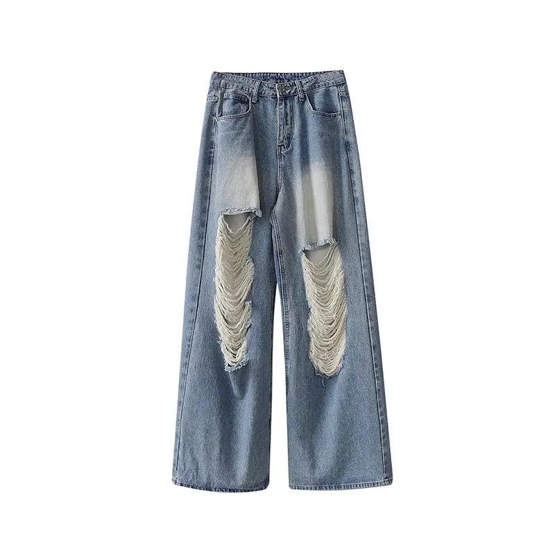 Jean × Vintage Baggy distressed ripped wide leg y2k jeans Size US 34 / EU 50 - 3 Thumbnail