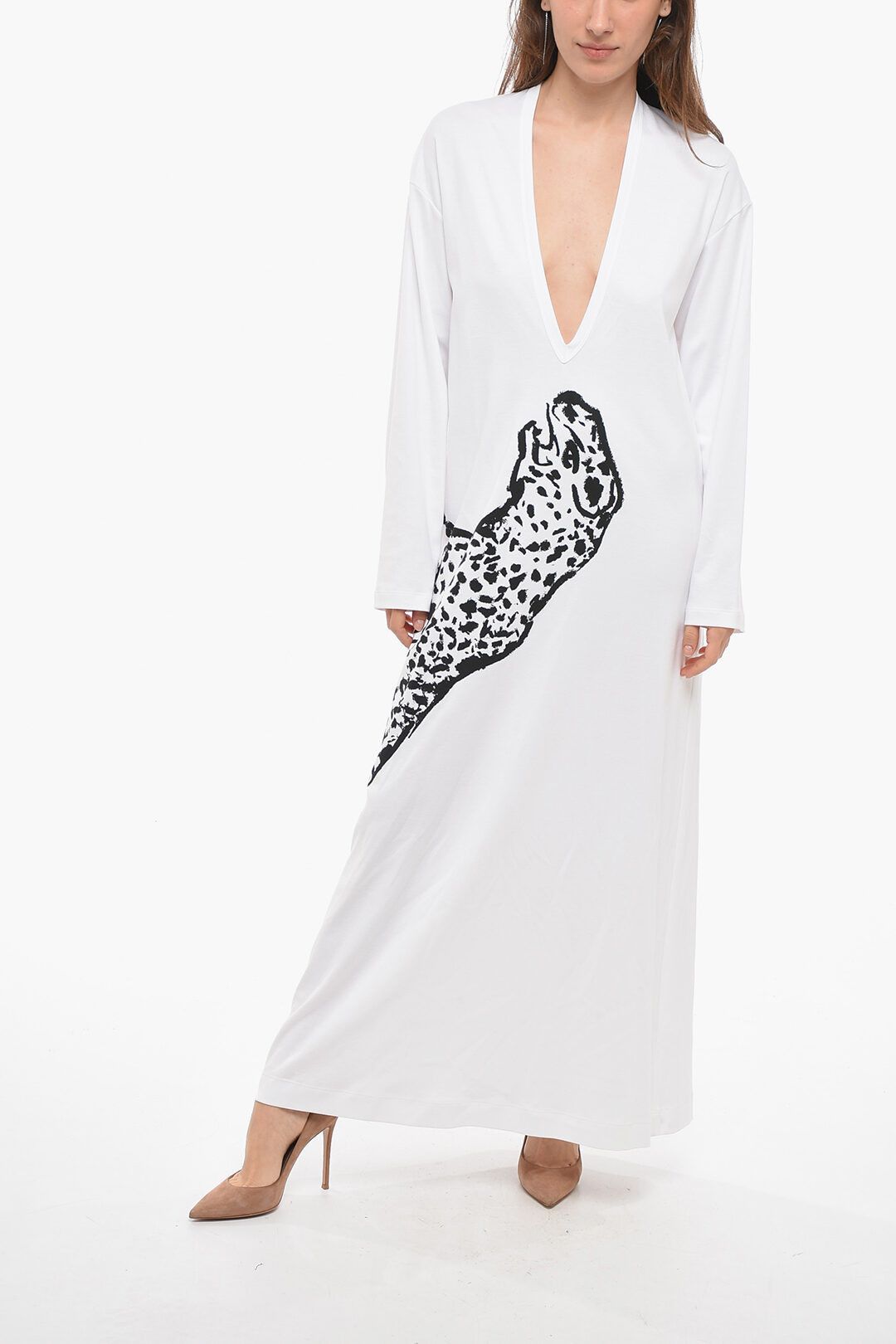 og1mm0724 Tiger Printed Kaftan Dress in White