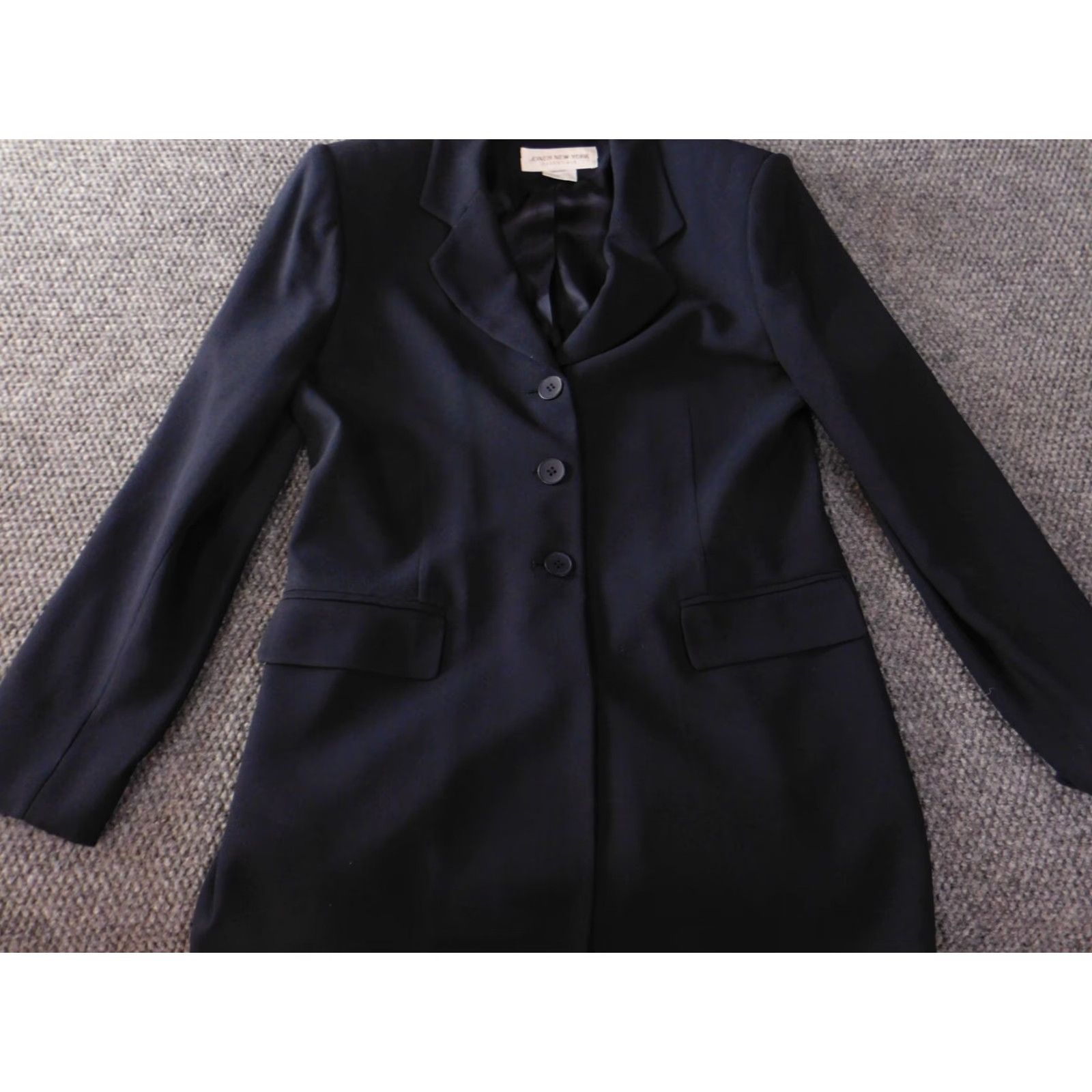 Jones New York Jones New York Blazer Womens 8 Blue Knit Cotton Lining Button Collared Mid-Length Casual Jacket Size M / US 6-8 / IT 42-44 - 4 Thumbnail
