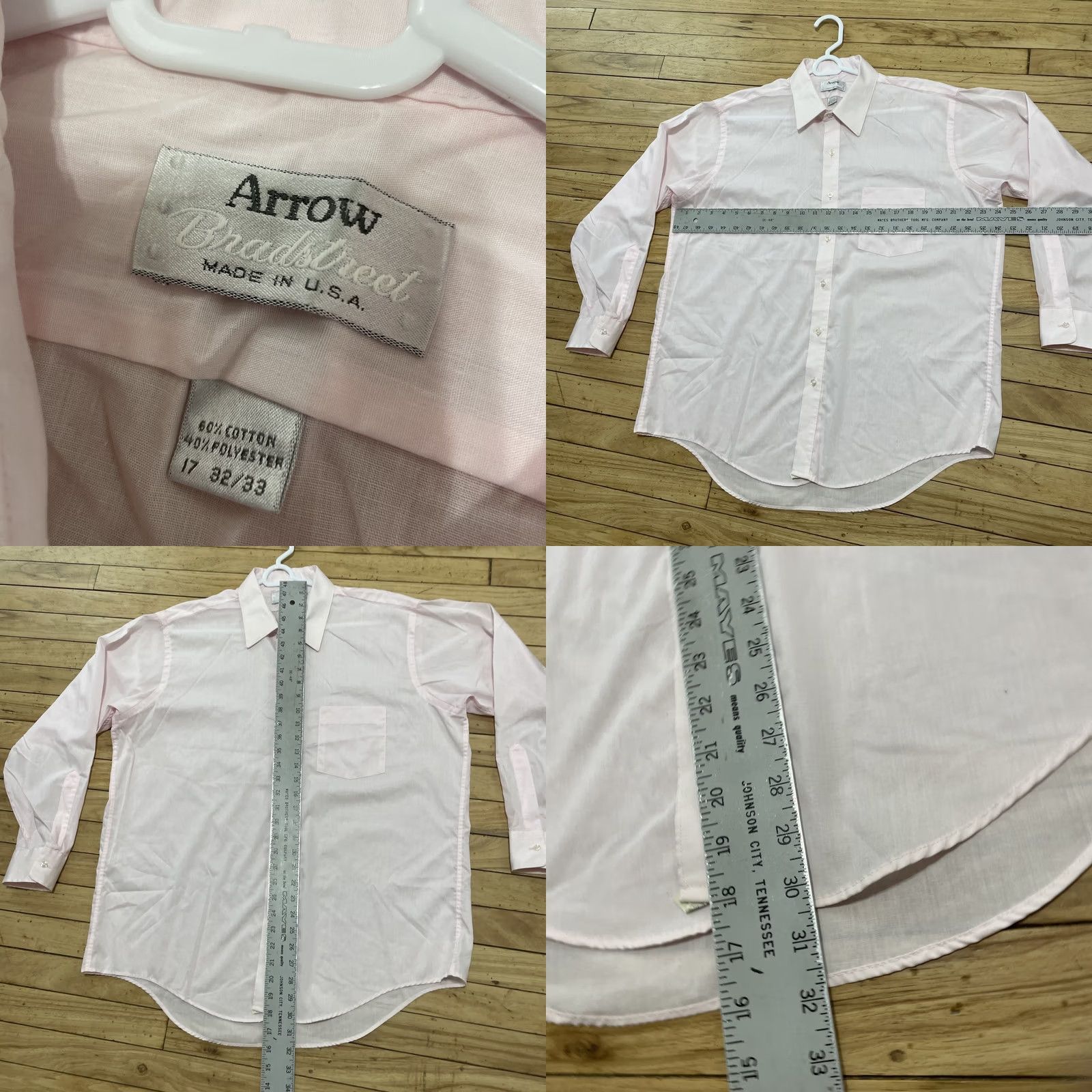 Arrow VINTAGE Arrow Bradstreet Dress Shirt Men 17 32/33 Light Pink EUC 70s 80s USA Shirt Men Size 46R - 8 Thumbnail