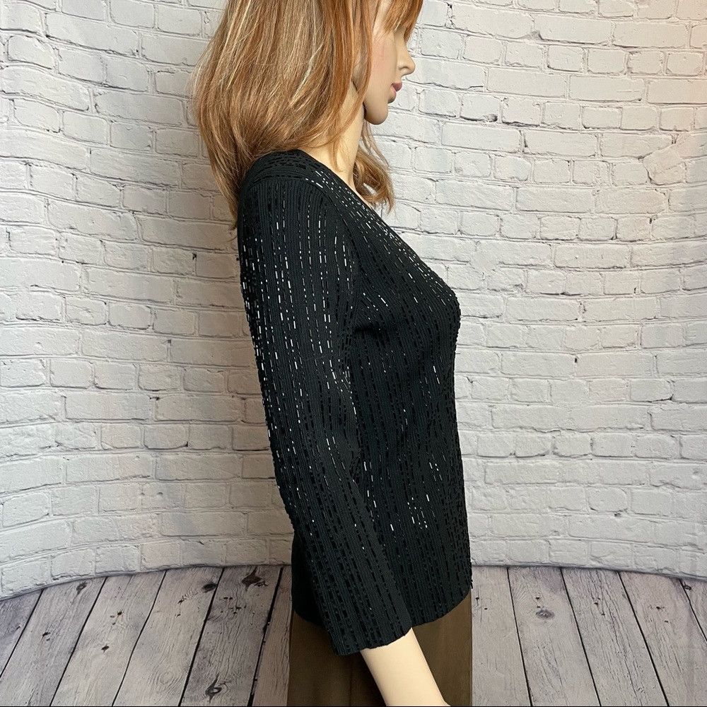 Other City Silk V-neck 3/4 Sleeve Beaded Black Sweater Size L Size L / US 10 / IT 46 - 7 Thumbnail