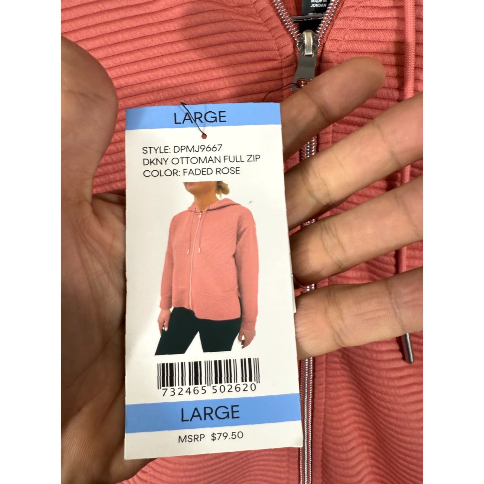 DKNY DKNY Ottoman Full-Zip Hoodie Womens L Faded Rose Ribbed Stretch Pockets NWT Size L / US 10 / IT 46 - 7 Thumbnail