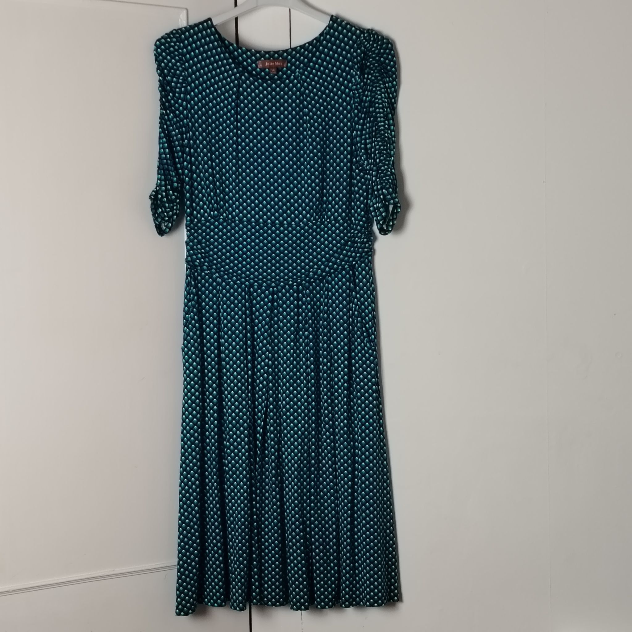 Other Jolie Moi Dress Pre-Loved14 Teal Geometric Print Midi 3/4 Size XL / US 12-14 / IT 48-50 - 3 Thumbnail