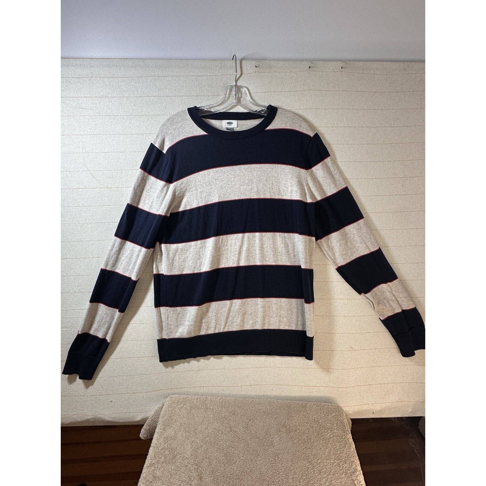Old Navy Men's Striped Old Navy Sweater - Navy and Cream Size US L / EU 52-54 / 3 - 1 Thumbnail