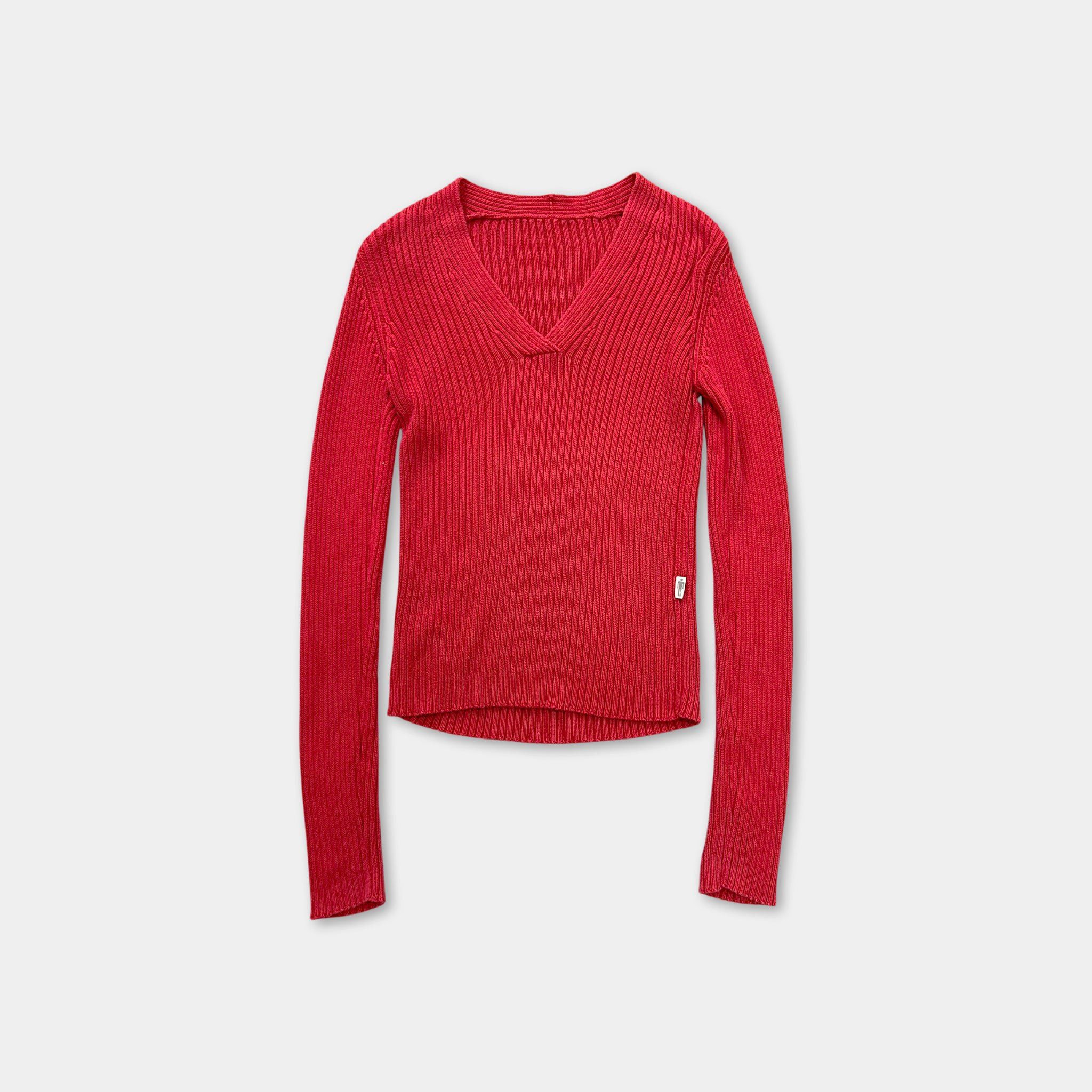 Jean Paul Gaultier Jean Paul Gaultier 90s Red V-Neck Logo Sweater Size S / US 4 / IT 40 - 2 Thumbnail