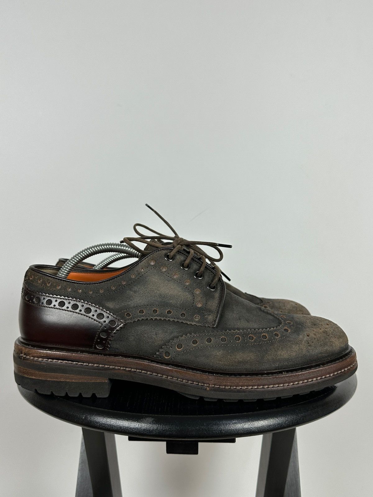 Santoni Santoni Wingtip Brogue Brown Suede Leather Shoes Size US 9.5 / EU 42-43 - 1 Thumbnail