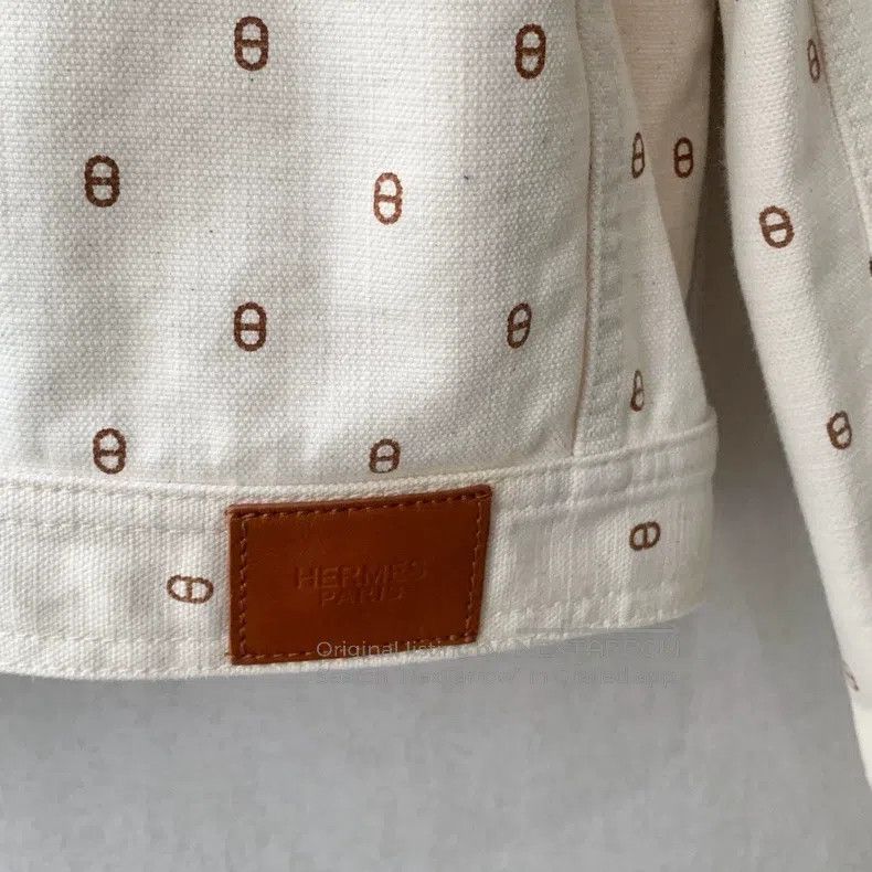 Hermes Hermes Denim Jacket with Leather Logo and Pig Nose Design Size XS / US 0-2 / IT 36-38 - 4 Thumbnail
