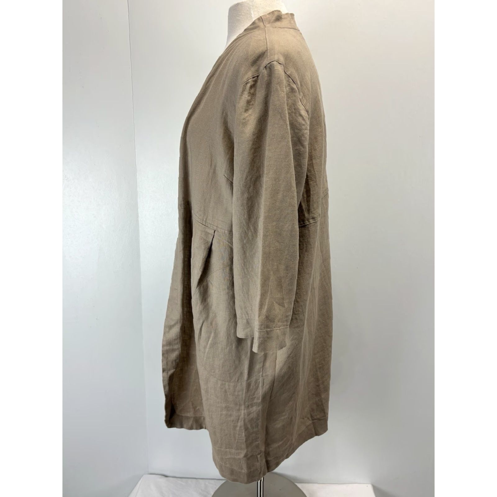 J. Jill J. Jill Pure Elements Linen Duster Jacket Women's Petite Large Khaki Lagenlook Open Front Size L / US 10 / IT 46 - 2 Thumbnail