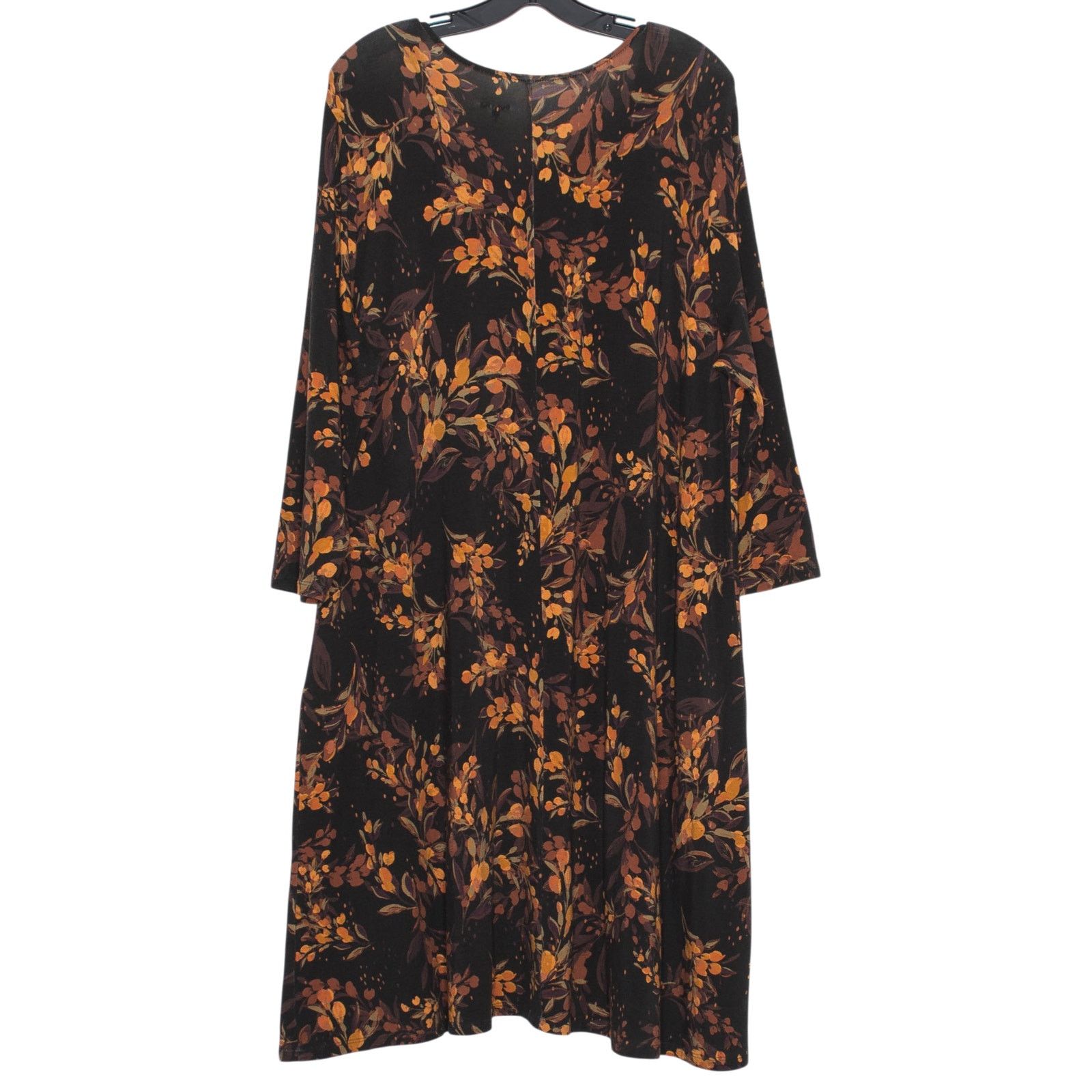 garnet hill seamed knit trapeze dress Floral Black Orange Fall Boho XL Long blouson sleeves with