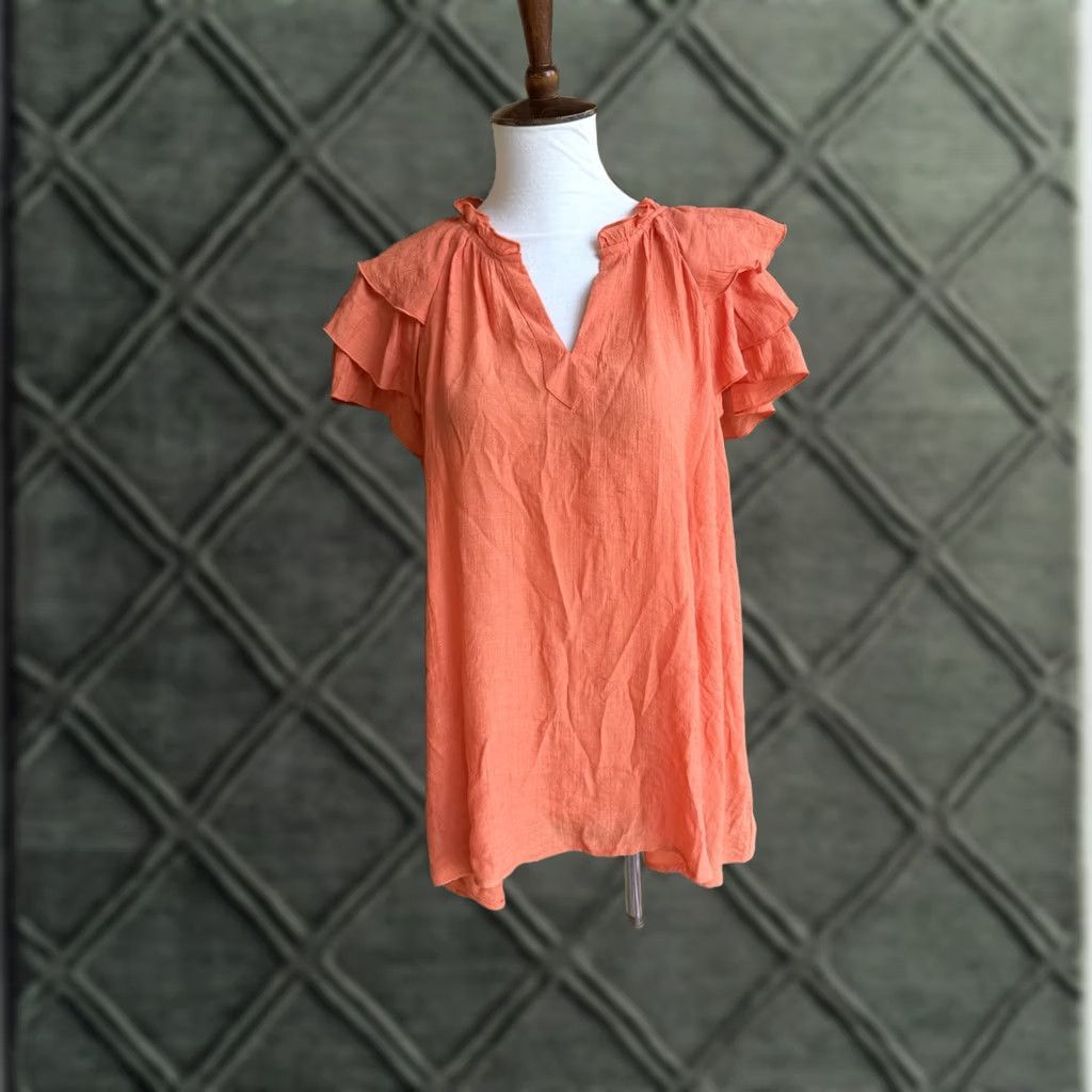 Nanette Lepore VINTAGE Nanette Lepore Blouse Womens Large Orange Flutter Sleeve Peasant NWT Size L / US 10 / IT 46 - 1 Thumbnail