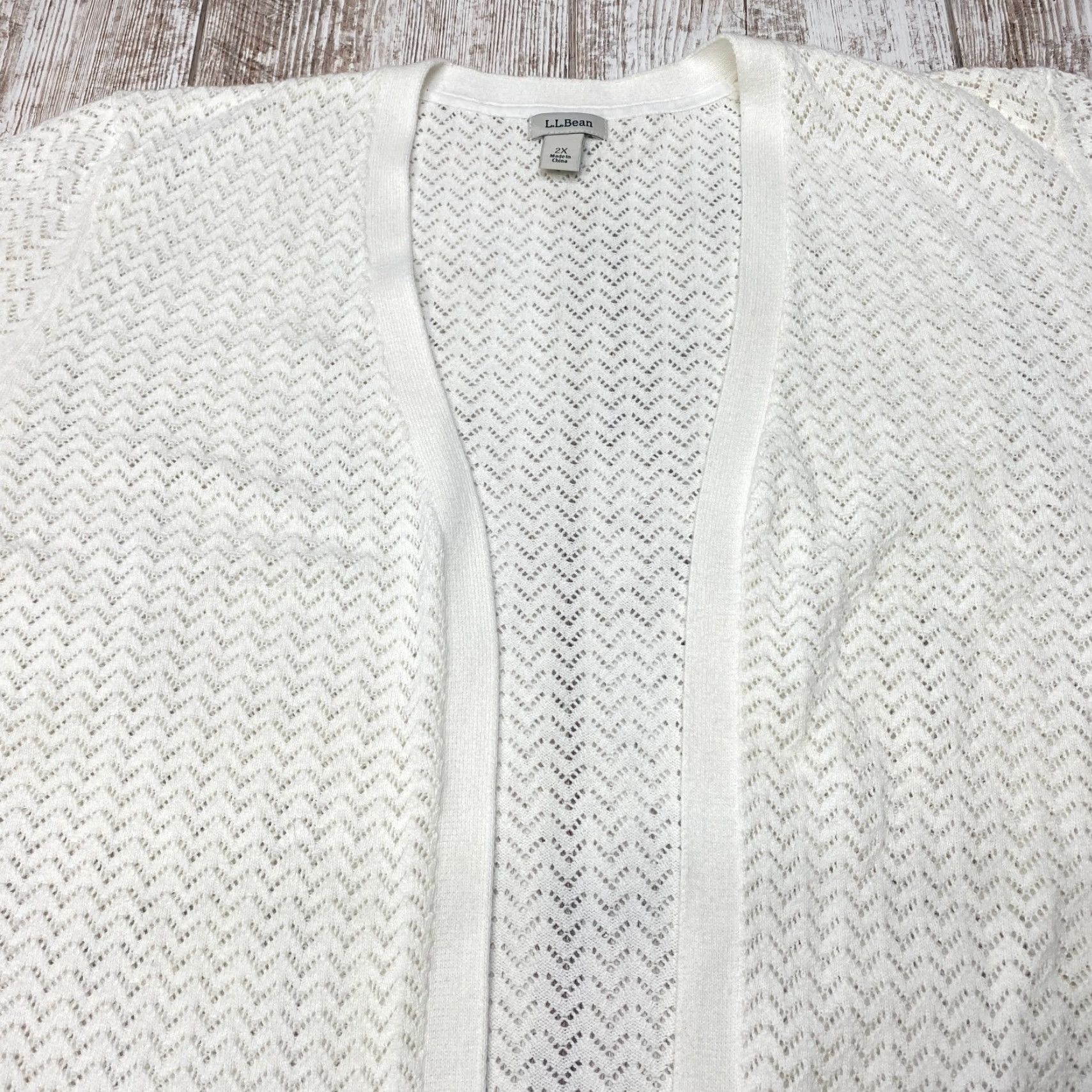 Vintage L.L. Bean Open Front Sweater 2XL Womens White 100% Cotton Cardigan Raglan Open Front Chevron Design Size XXL / US 16-18 / IT 52-54 - 5 Thumbnail