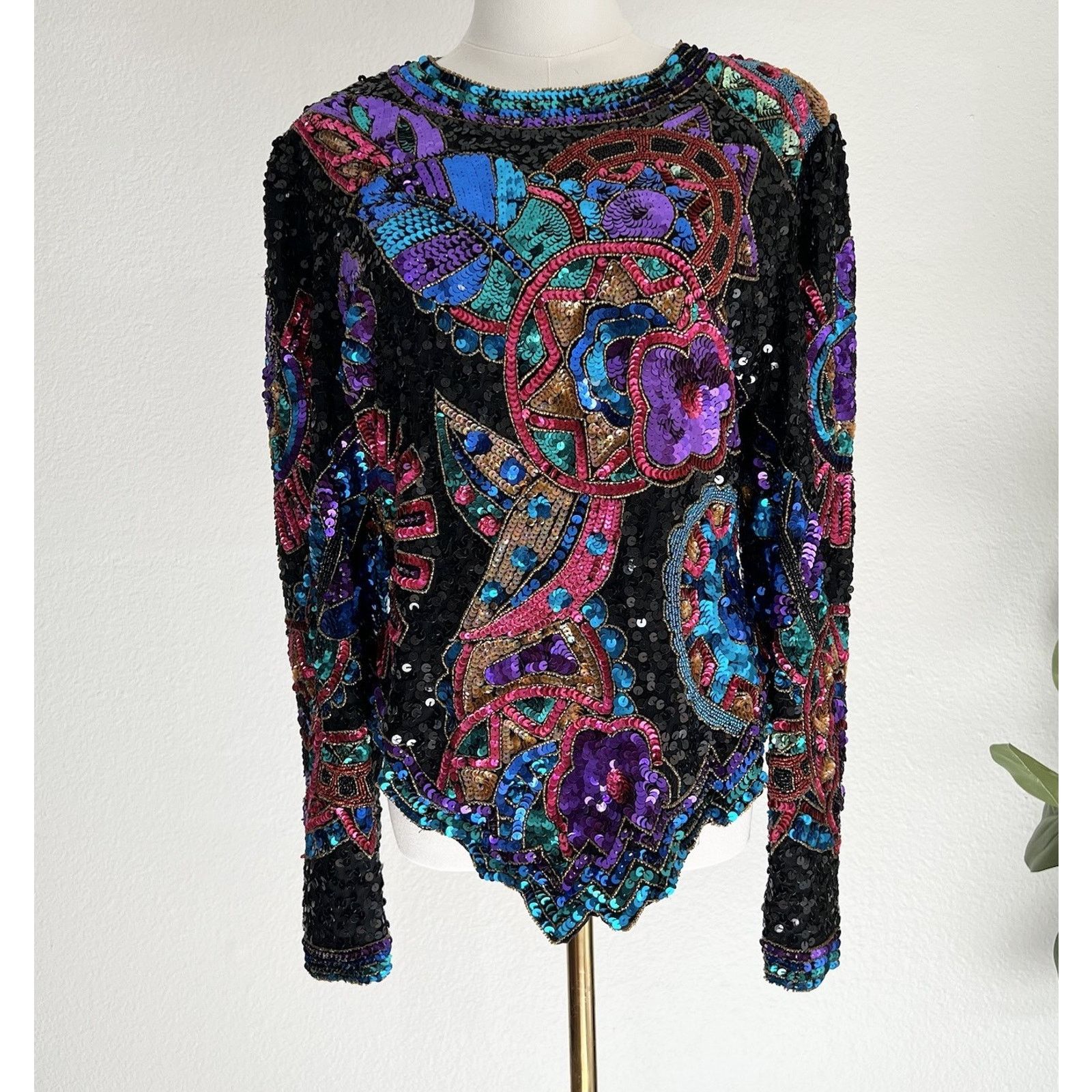 Other Laurence Kazar Top (L) 80s Glam Sequin Beaded Maximalist Size L / US 10 / IT 46 - 2 Thumbnail
