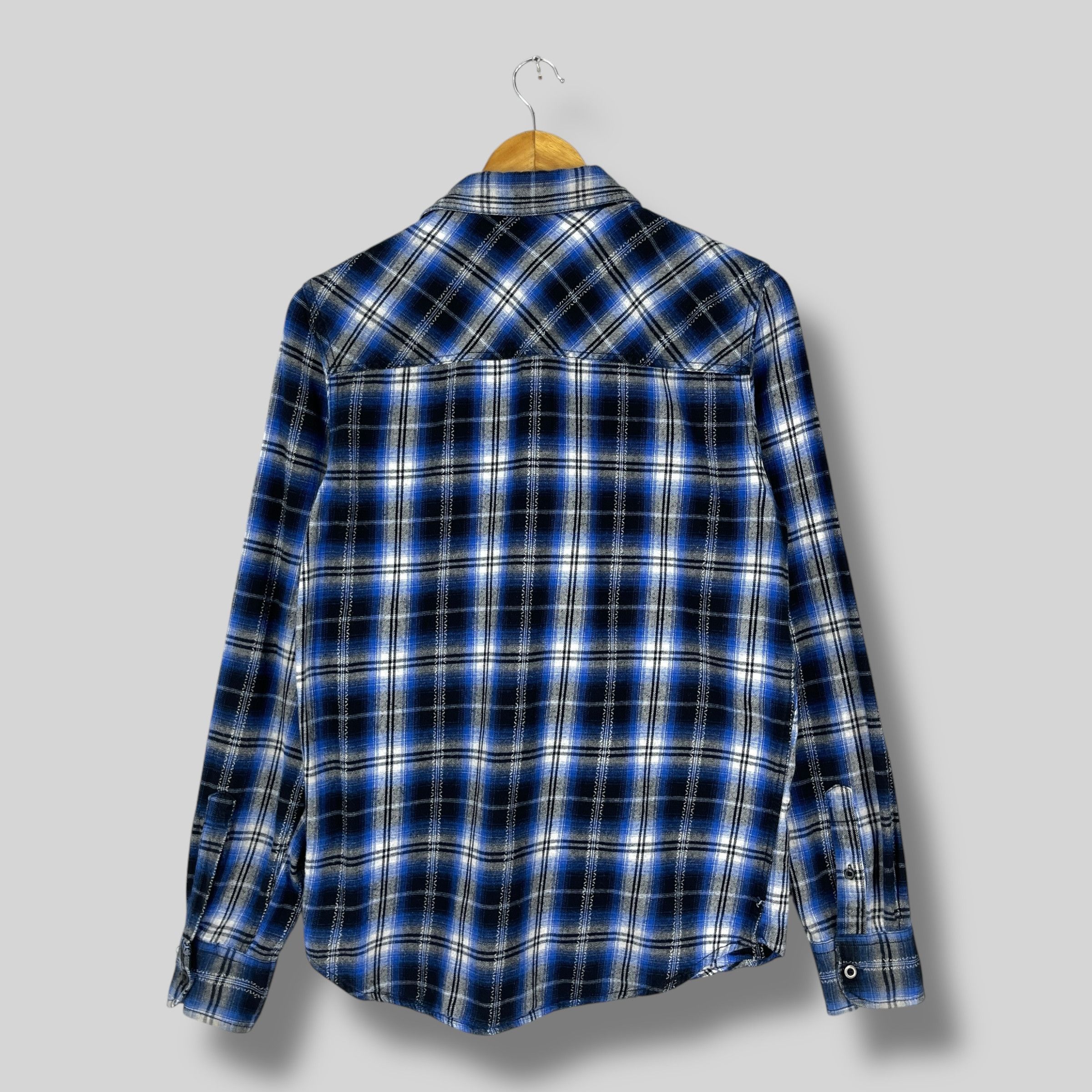 Flannel CARBON Plaid Checkered Shadow Blue Tartan Flannel Shirt Size US S / EU 44-46 / 1 - 7 Thumbnail