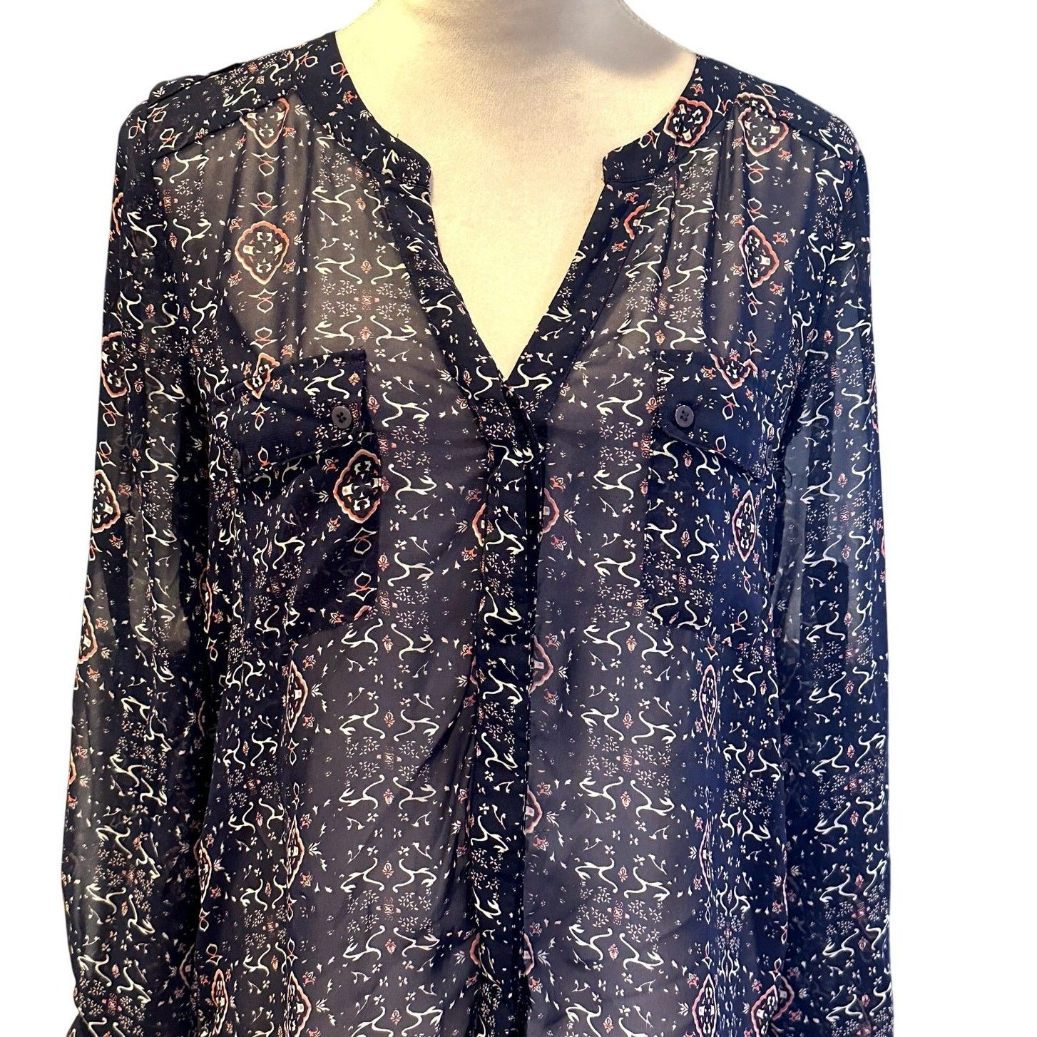 Other Collective Concepts Women's Long Sleeve Sheer Button Front S Size S / US 4 / IT 40 - 2 Thumbnail